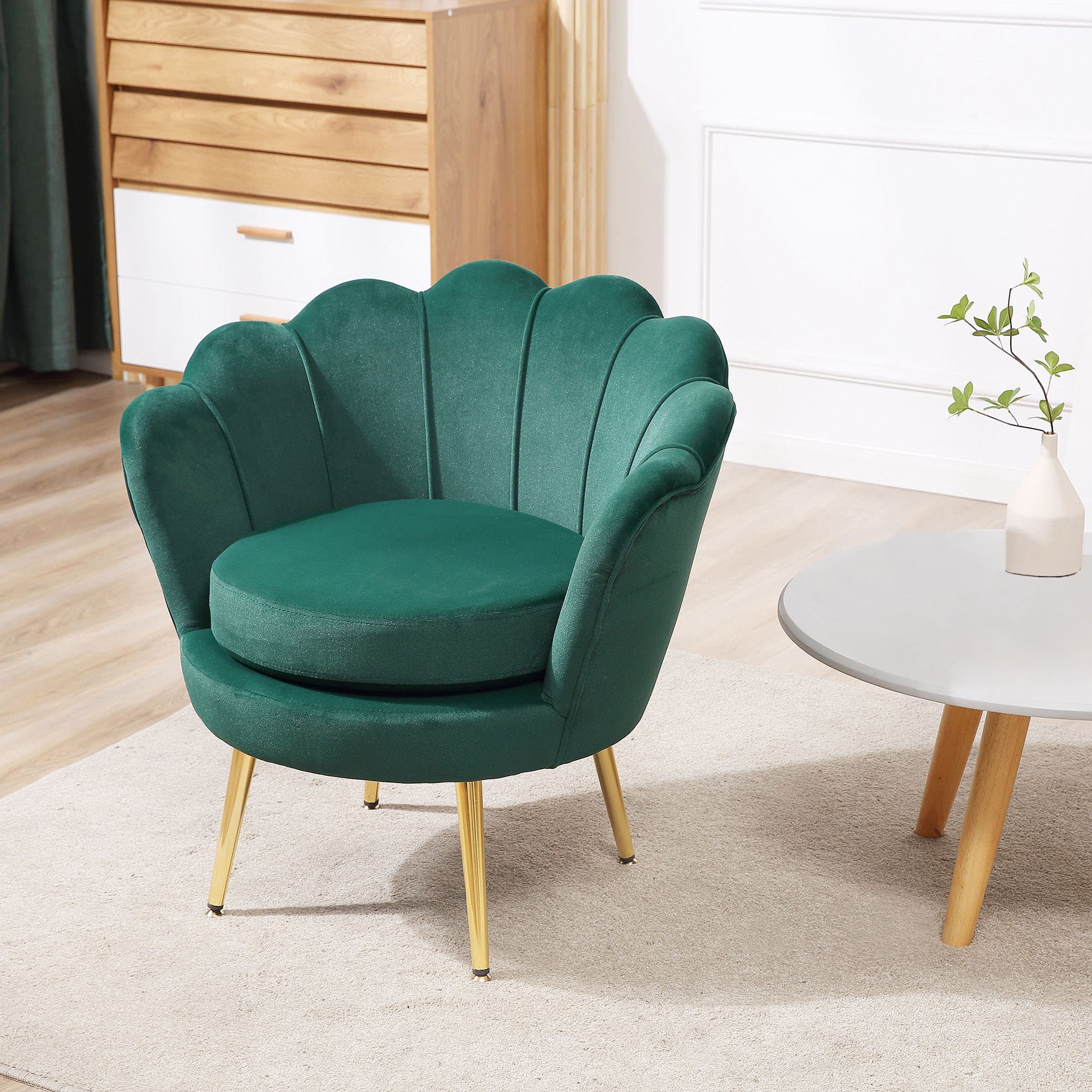 HOMCOM Modern Accent Chair, Velvet-Touch Fabric Leisure Club Chair with Gold Metal Legs for Bedroom, Dark Green | Aosom Canada