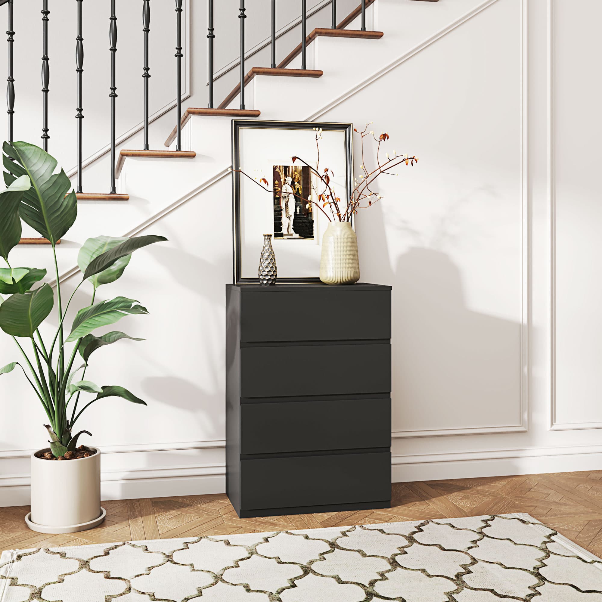 HOMCOM 4 Drawer Chest Storage Cupboard Freestanding Drawer Unit, Black | Aosom Canada