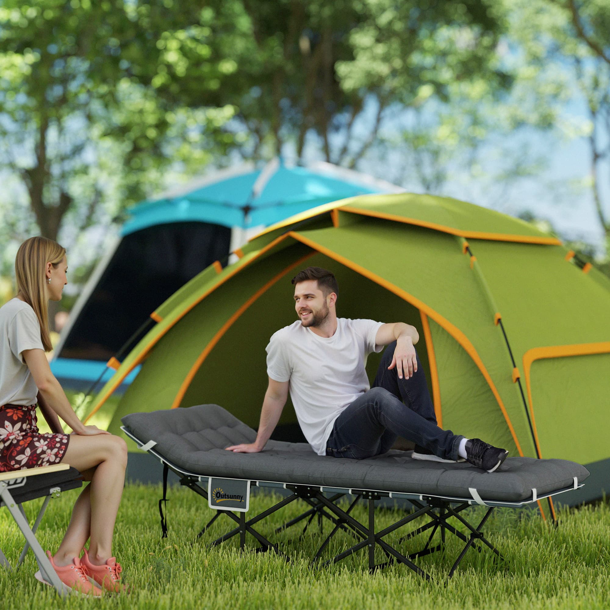 Outsunny 26.8" Wide Folding Bed, Camping Cot for Adults with Mattress, Carry Bag, Max Load 330 LBS, Dark Grey | Aosom Canada