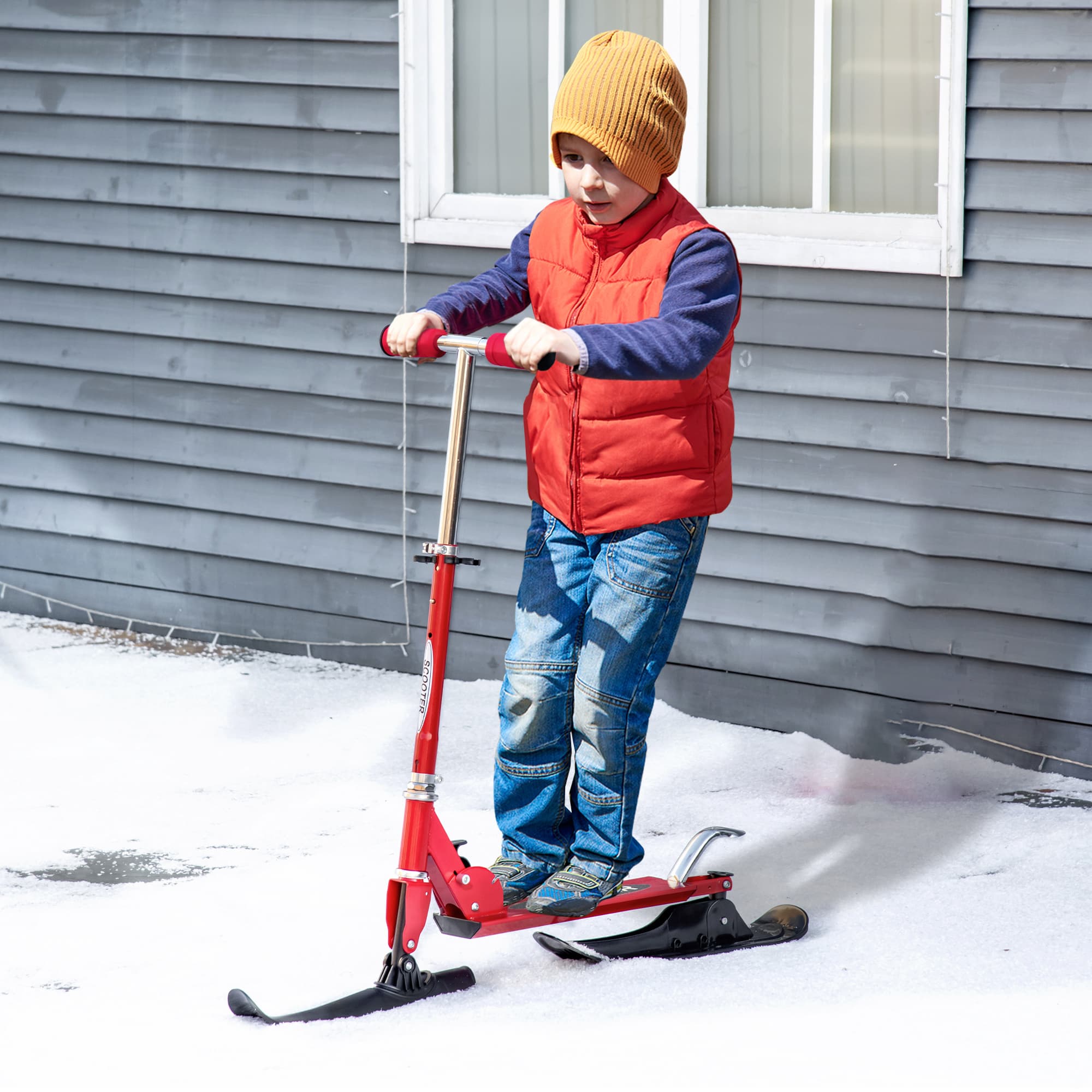 Qaba 2-in-1 Red Scooter for All Seasons - Convertible Street & Snow Scooter with Wheels & Blades | Aosom Canada