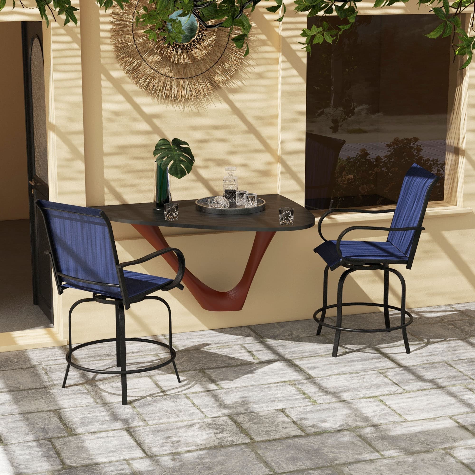 Outsunny Outdoor Bar Stools Set of 2, 360° Swivel Bar Height Chairs, 26.8" x 29.5" x 48.4", Navy Blue | Aosom Canada