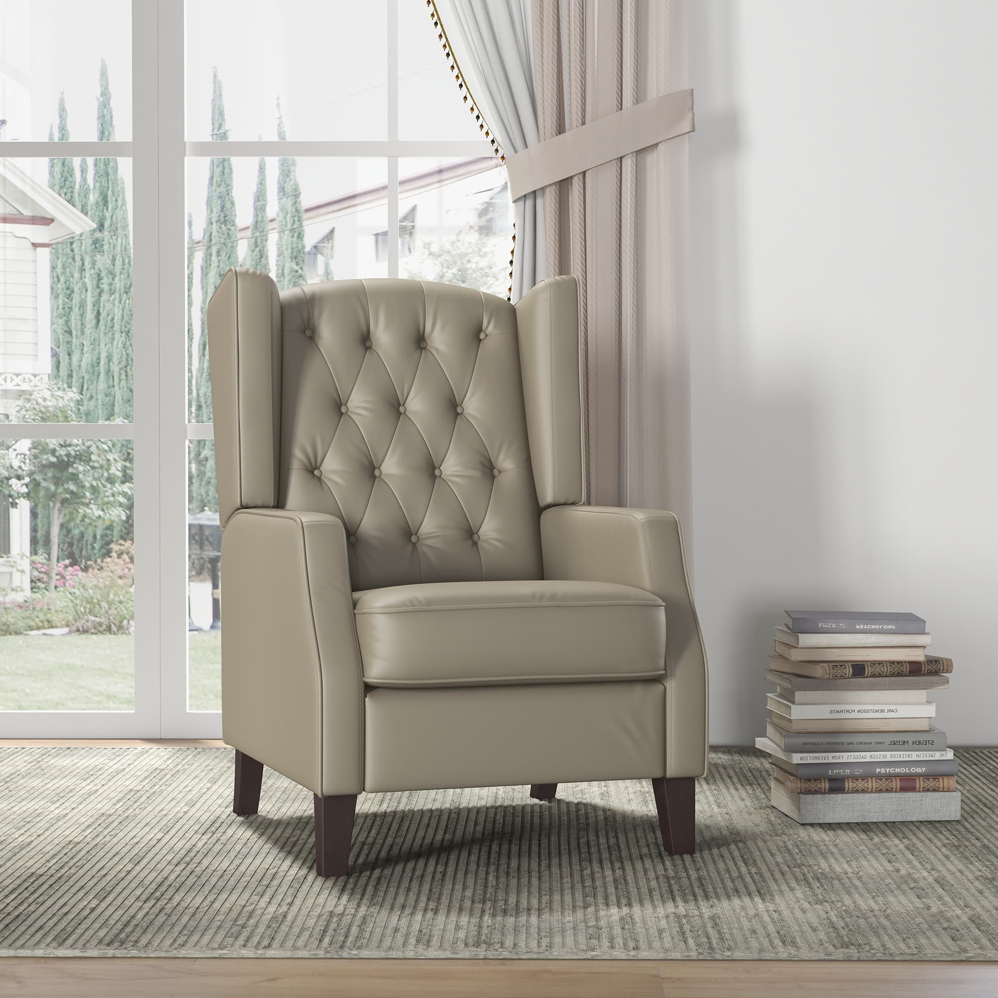 HOMCOM Faux Leather Armchair, Modern Accent Chair with Thick Padding for Living Room, Bedroom, Home Office, Khaki | Aosom Canada