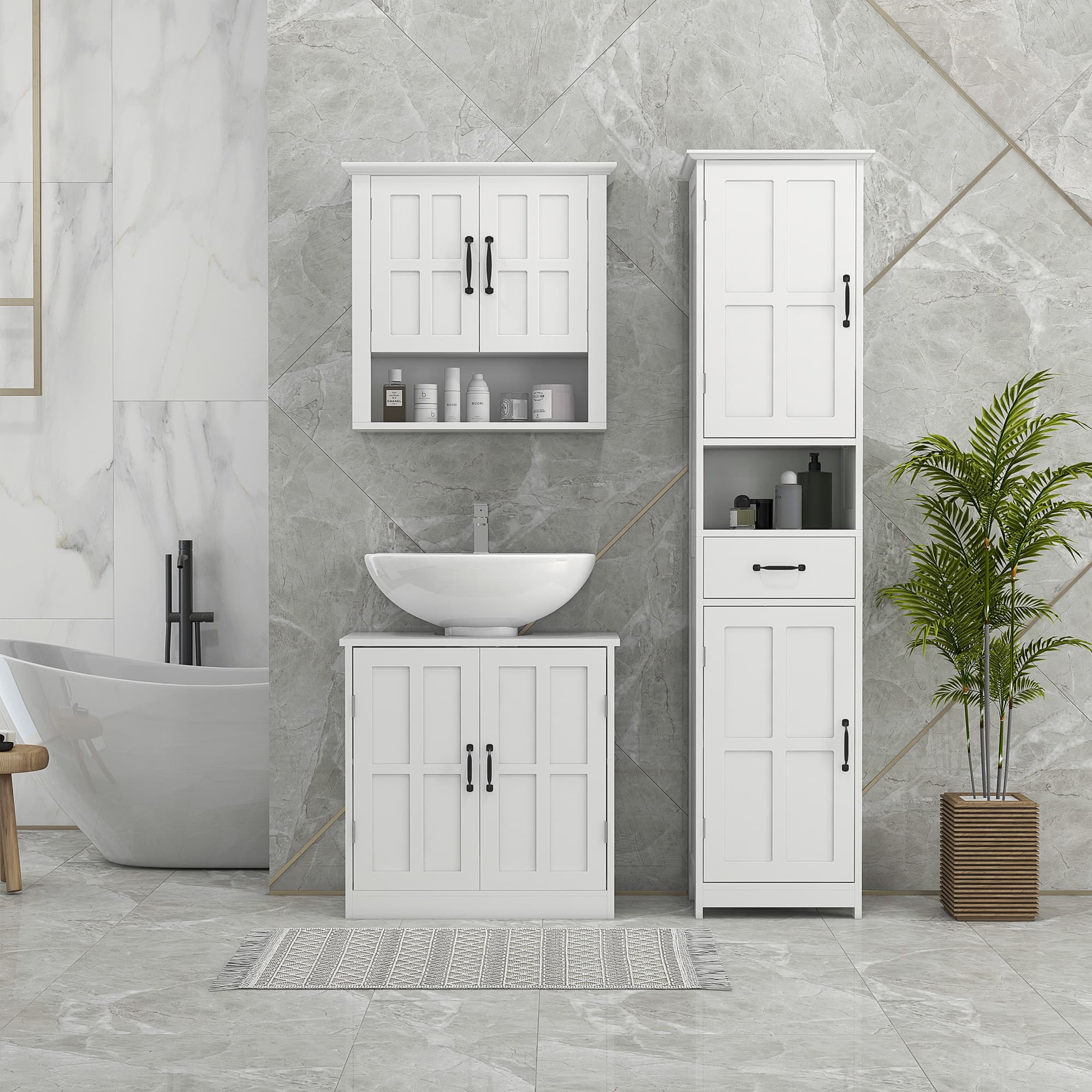 kleankin Narrow Bathroom Vanity Cabinet: Open Shelf Drawer, Adjustable Shelves, Modern Design, White | Aosom Canada