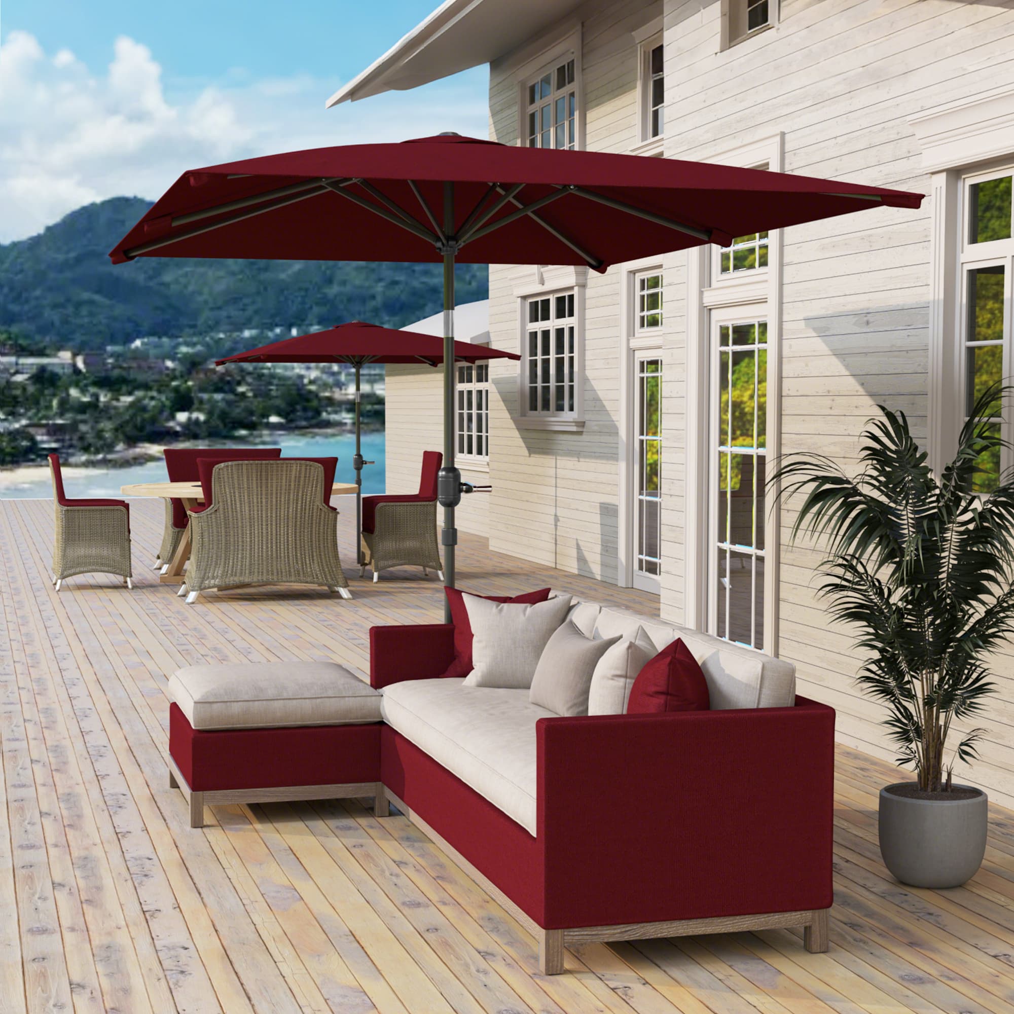 Outsunny 6.6x9.6ft Rectangle Aluminum Tilt Patio Umbrella, Garden Market Parasol, Outdoor Sunshade Canopy with Crank, Wine Red | Aosom Canada