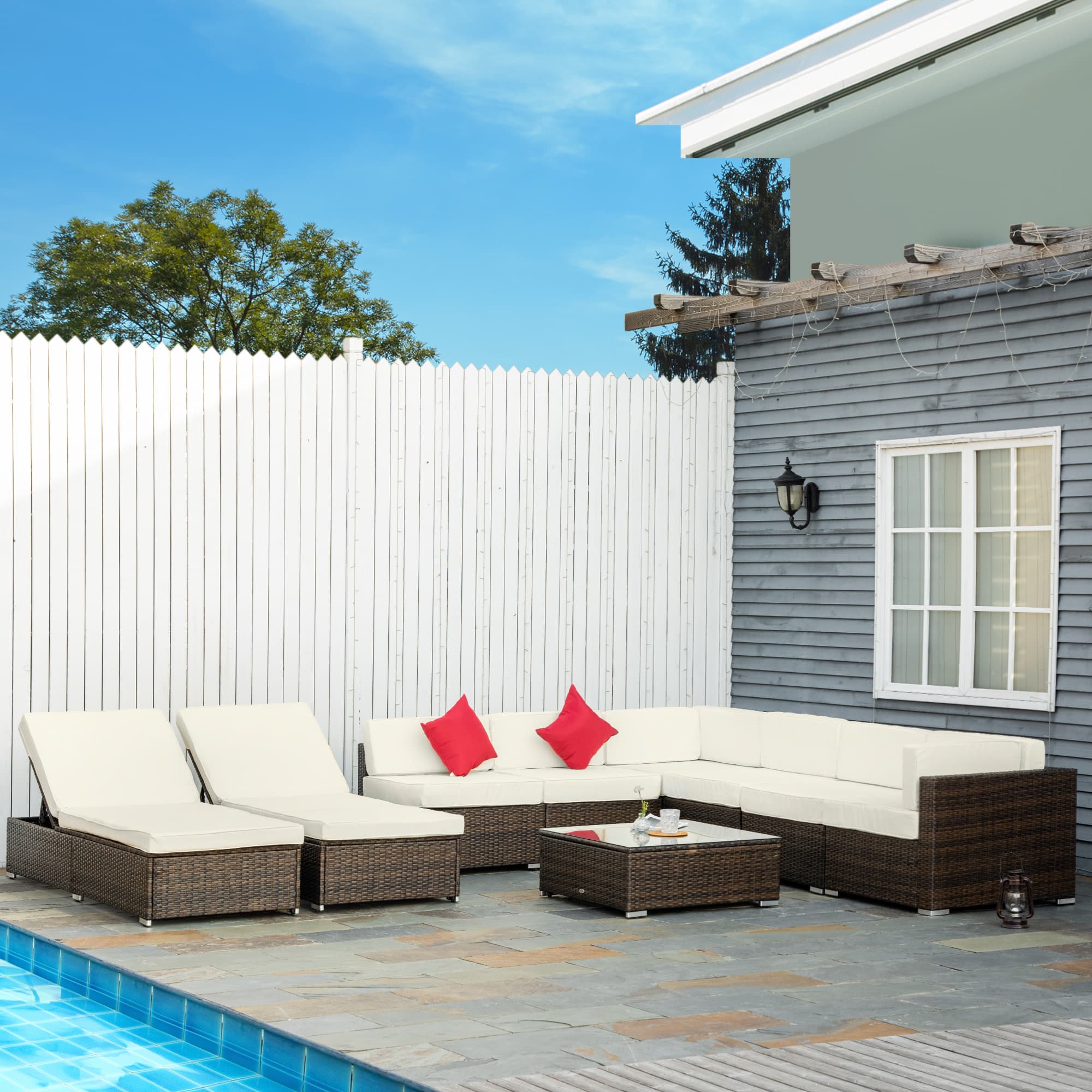 Outsunny 9pcs Patio Furniture Set Outdoor Wicker Sofa Cushioned Seat Cream White | Aosom Canada