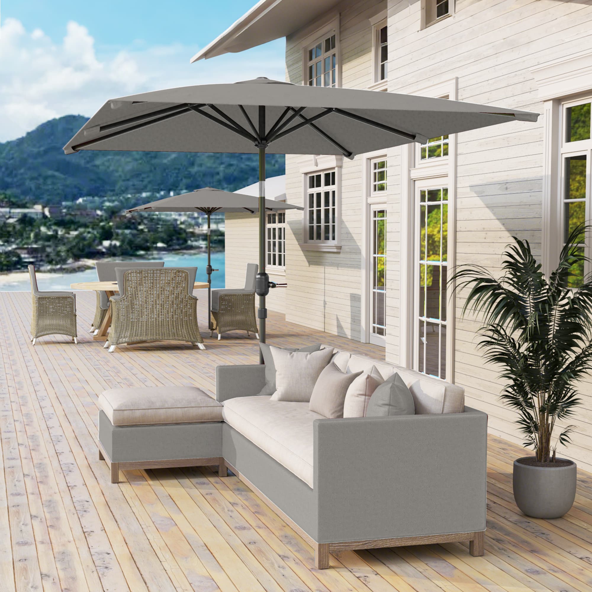 Outsunny 6.5x9.6ft Rectangle Aluminum Tilt Patio Umbrella, Garden Market Parasol, Outdoor Sunshade Canopy with Crank, Light Grey | Aosom Canada