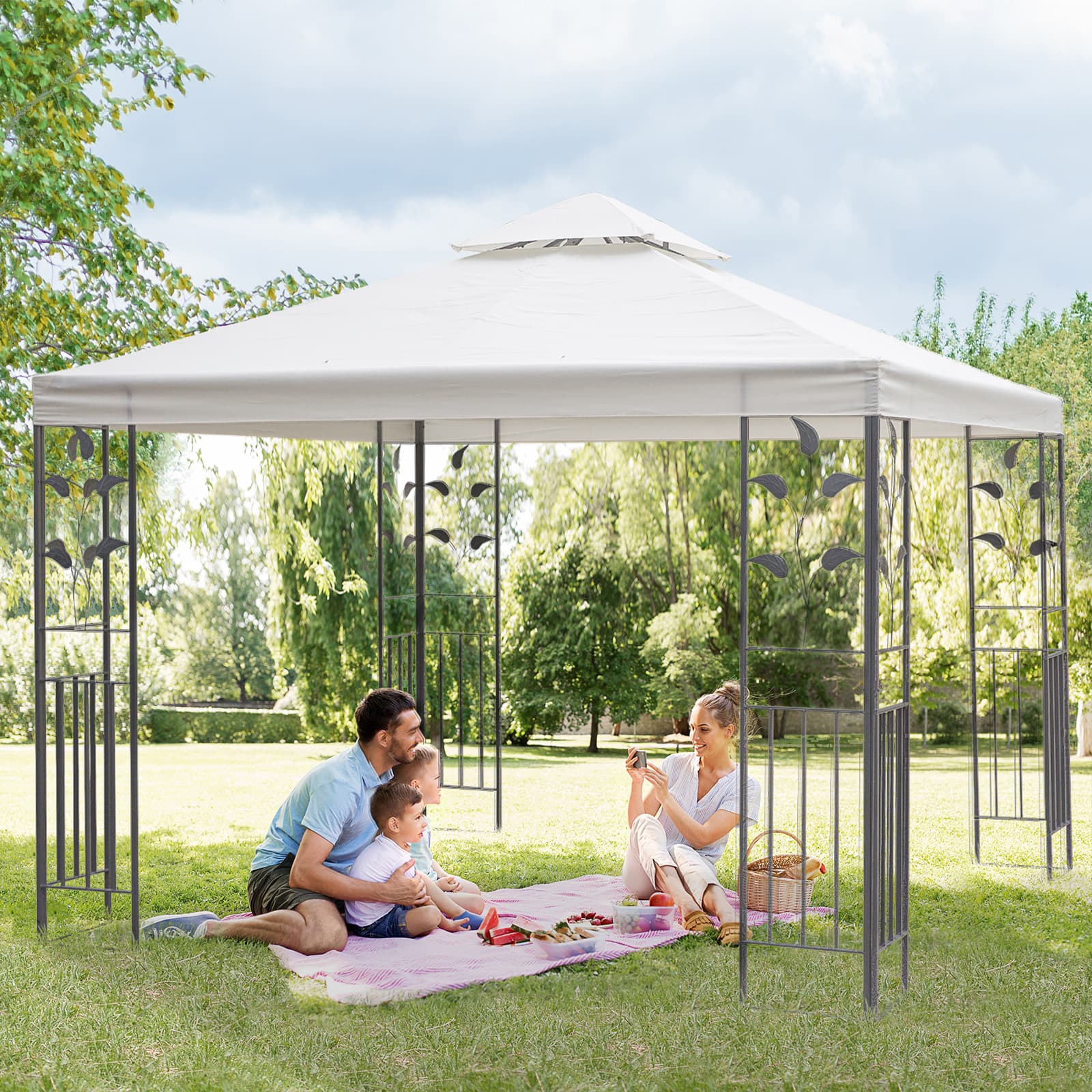 Outsunny 10' x 10' Outdoor Garden Metal Gazebo Patio Canopy Marquee Patio Party Tent Canopy Shelter Vented Roof Decorative Frame, Cream | Aosom Canada