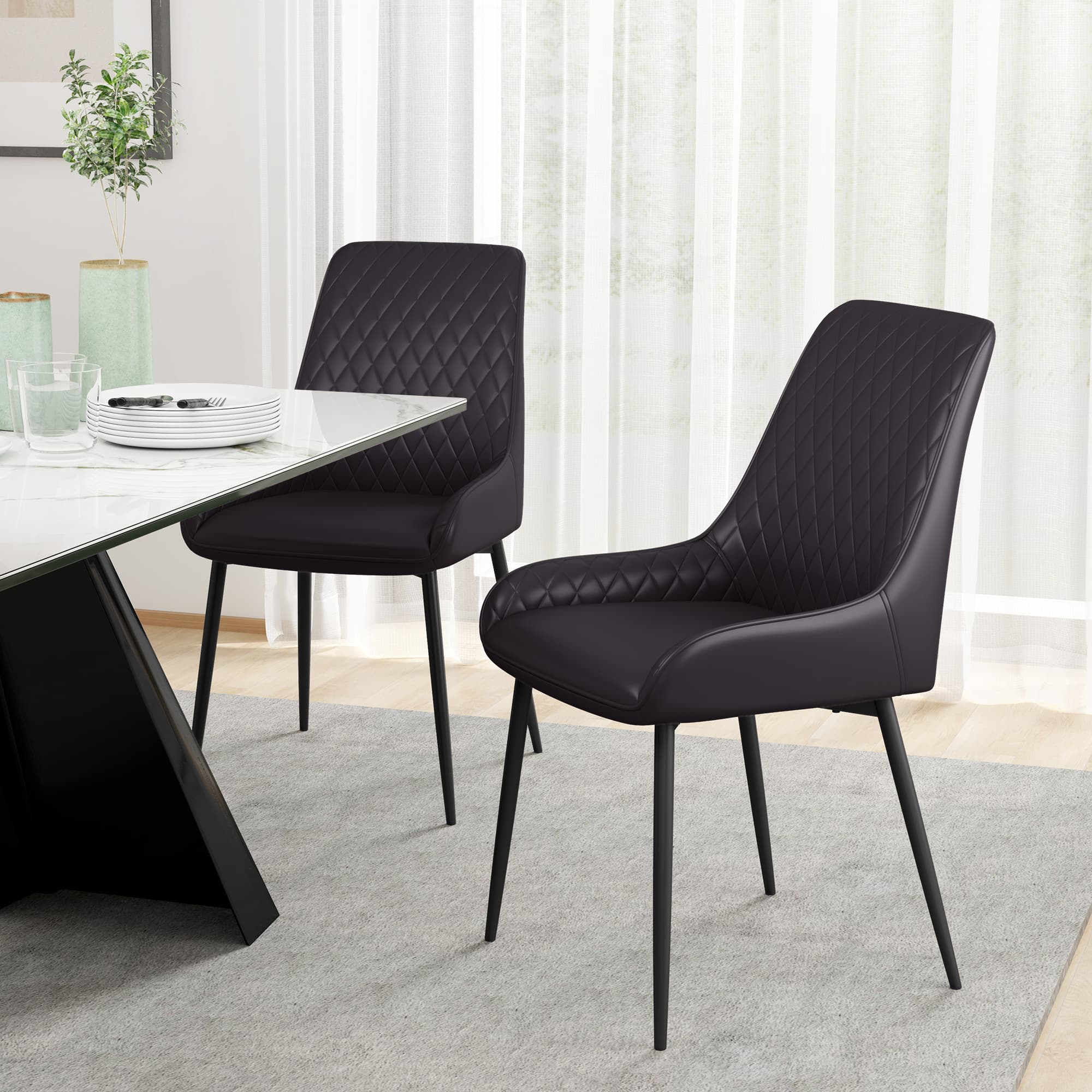 HOMCOM 2 Pack Mid Century Dining Chairs Brown PU Leather Padded Metal Legs Modern for Kitchen Home Office | Aosom Canada
