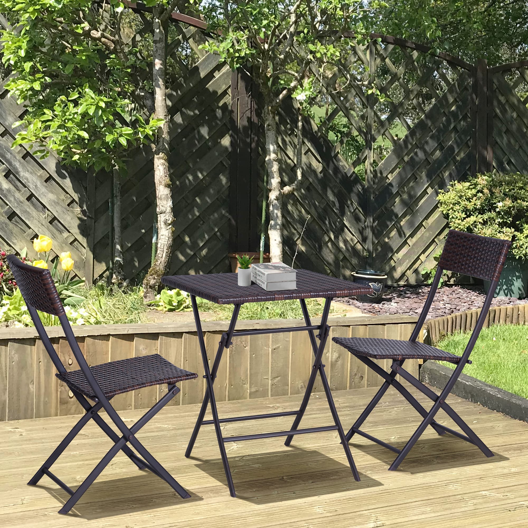 Outsunny 3-Piece Outdoor Folding Rattan Bistro Set, Mixed Brown | Aosom Canada