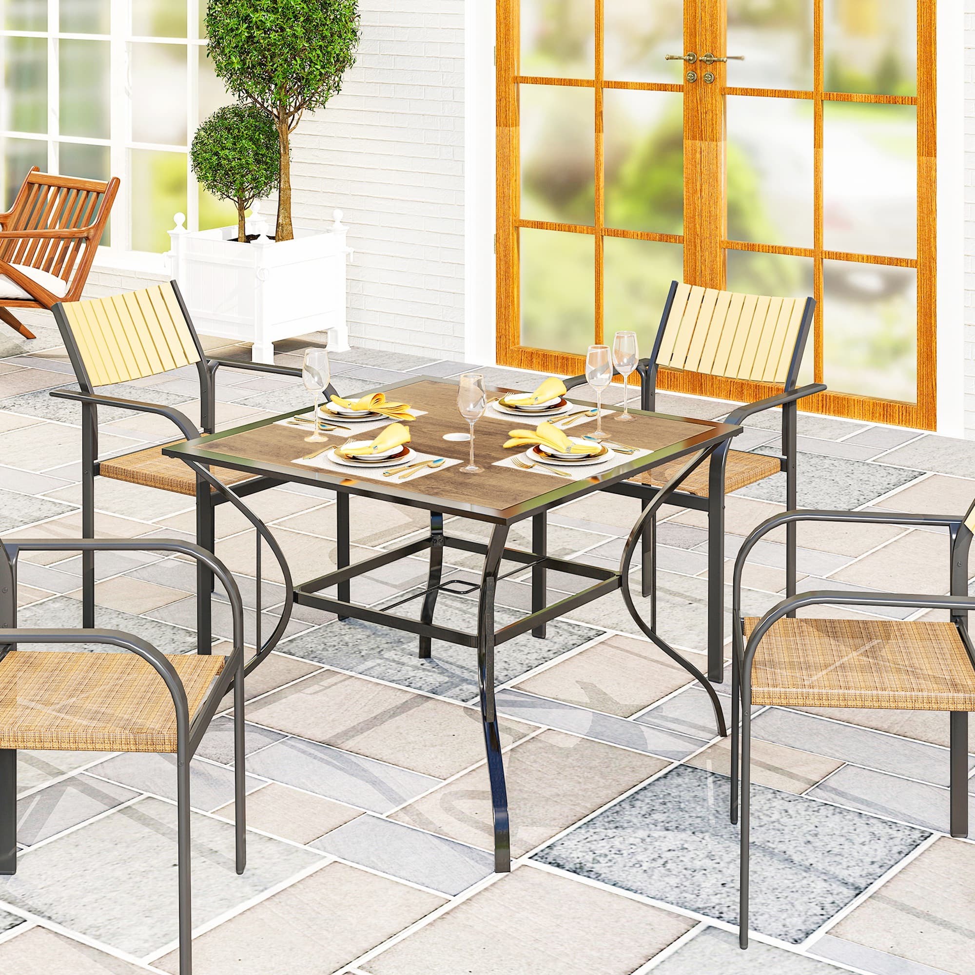 Outsunny Square Outdoor Dining Table for 4 with PC Board Top Patio Table for Backyard Poolside Garden Mixed Brown | Aosom Canada