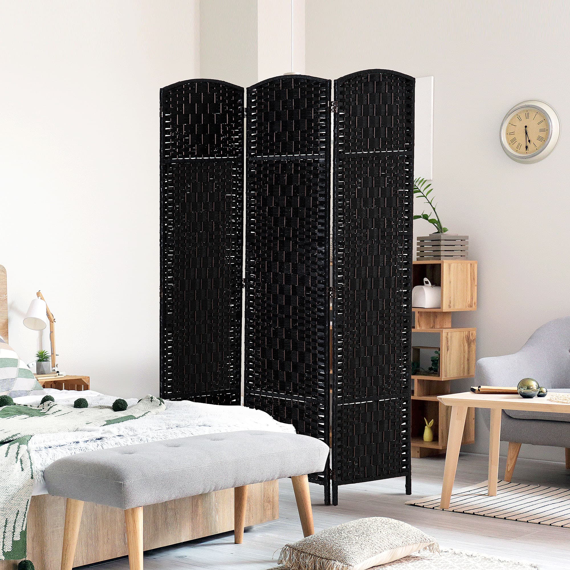 HOMCOM Partition Perfection: 6ft 3-Panel Wooden Frame Folding Room Divider, Black Wall Partition for Bedroom, Home Office | Aosom Canada