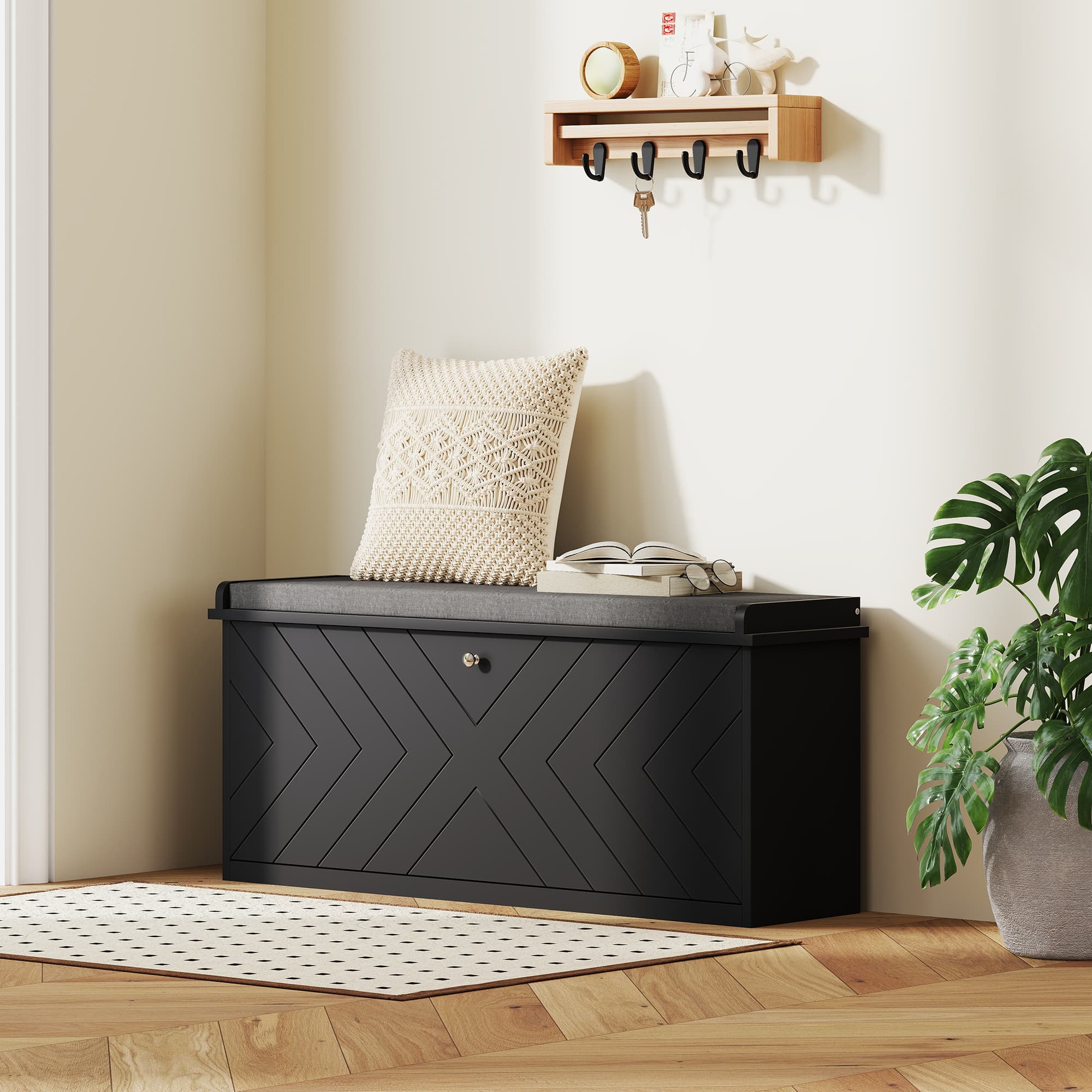 HOMCOM Shoe Storage with Seat, Upholstered Hallway Bench, Shoe Bench with Flip Drawer, Adjustable Shelf for 10 Pairs of Shoes | Aosom Canada