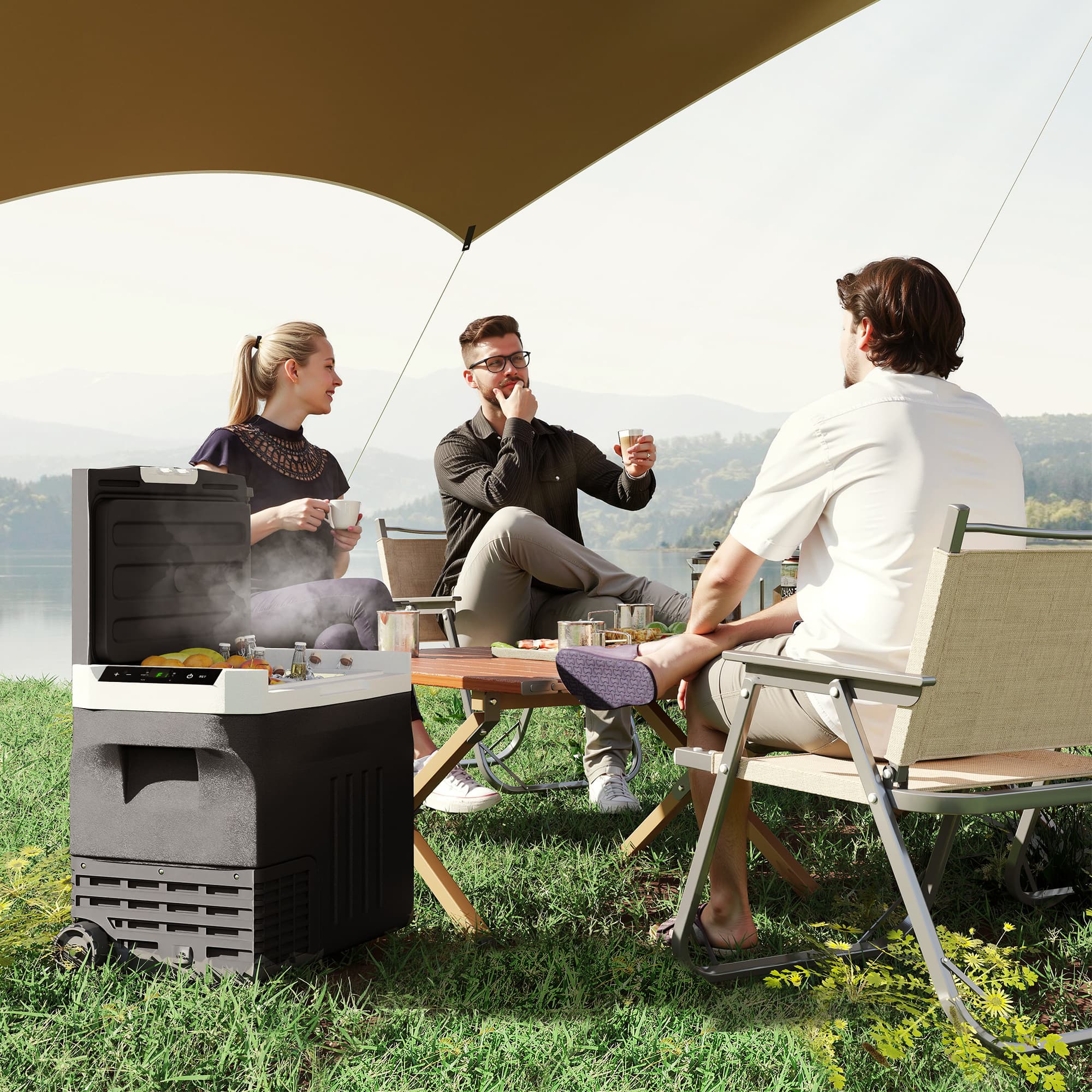 Outsunny 12 Volt Car Fridge Refrigerator, 42 Quart (40L) Portable Electric Cooler, 12V/24V DC & 100-240V AC, -4℉-68℉ | Aosom Canada