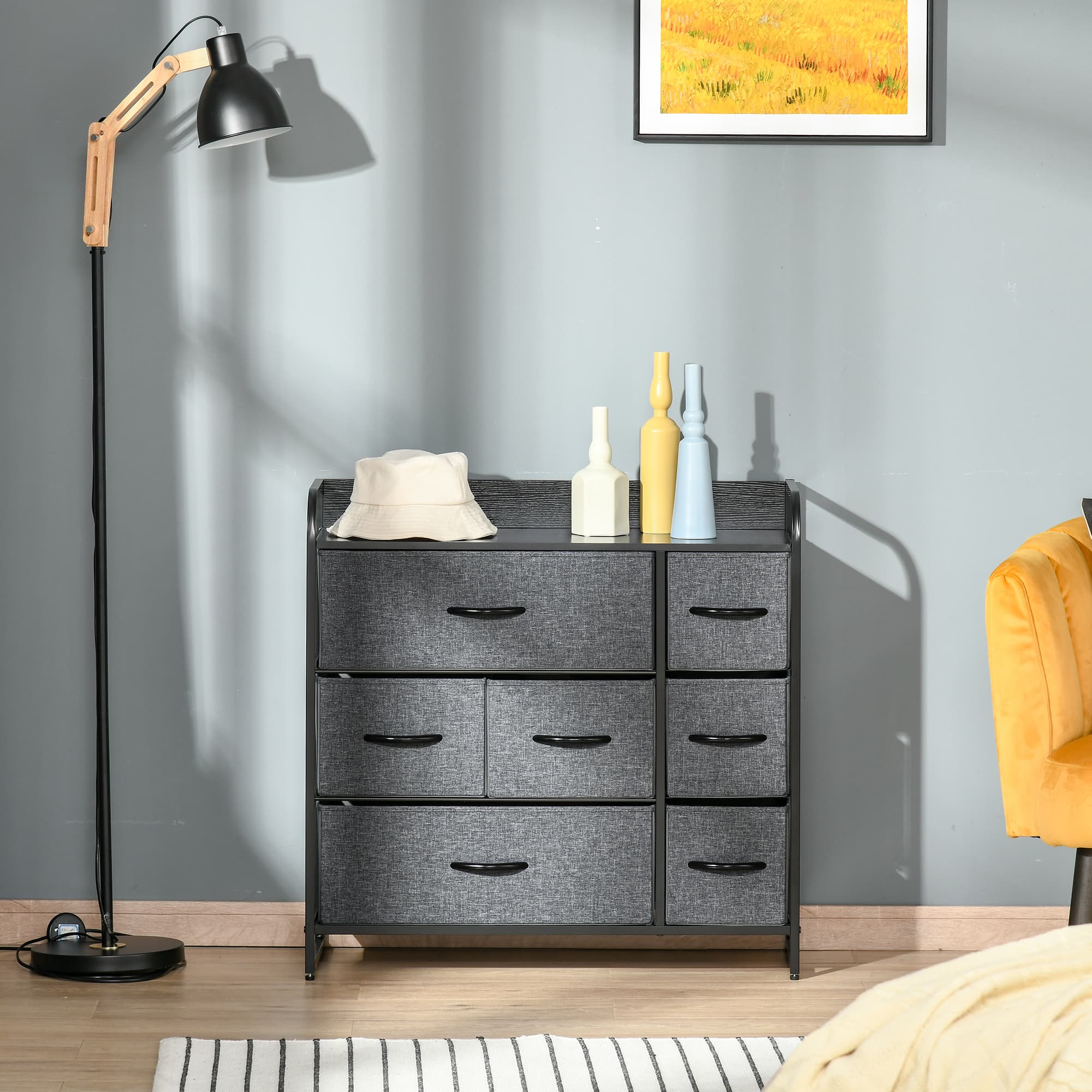 HOMCOM 7-Bin Dresser Storage Tower Cabinet Fabric Bins with Metal Frame for Bedroom Organization | Aosom Canada