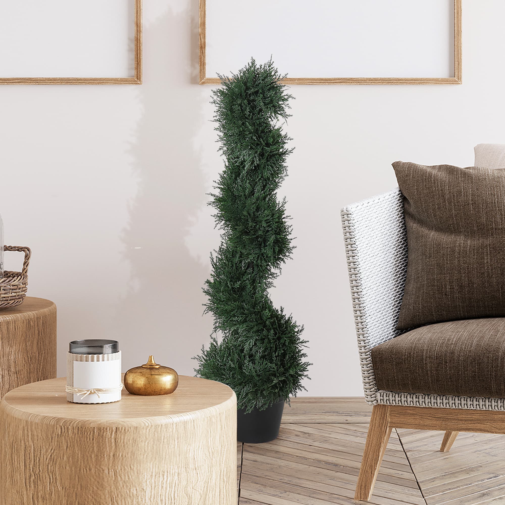 Outsunny 3FT Topiary Trees Artificial Spiral Cedar Tree Faux Plant in Pot for Indoor Outdoor Decor | Aosom Canada