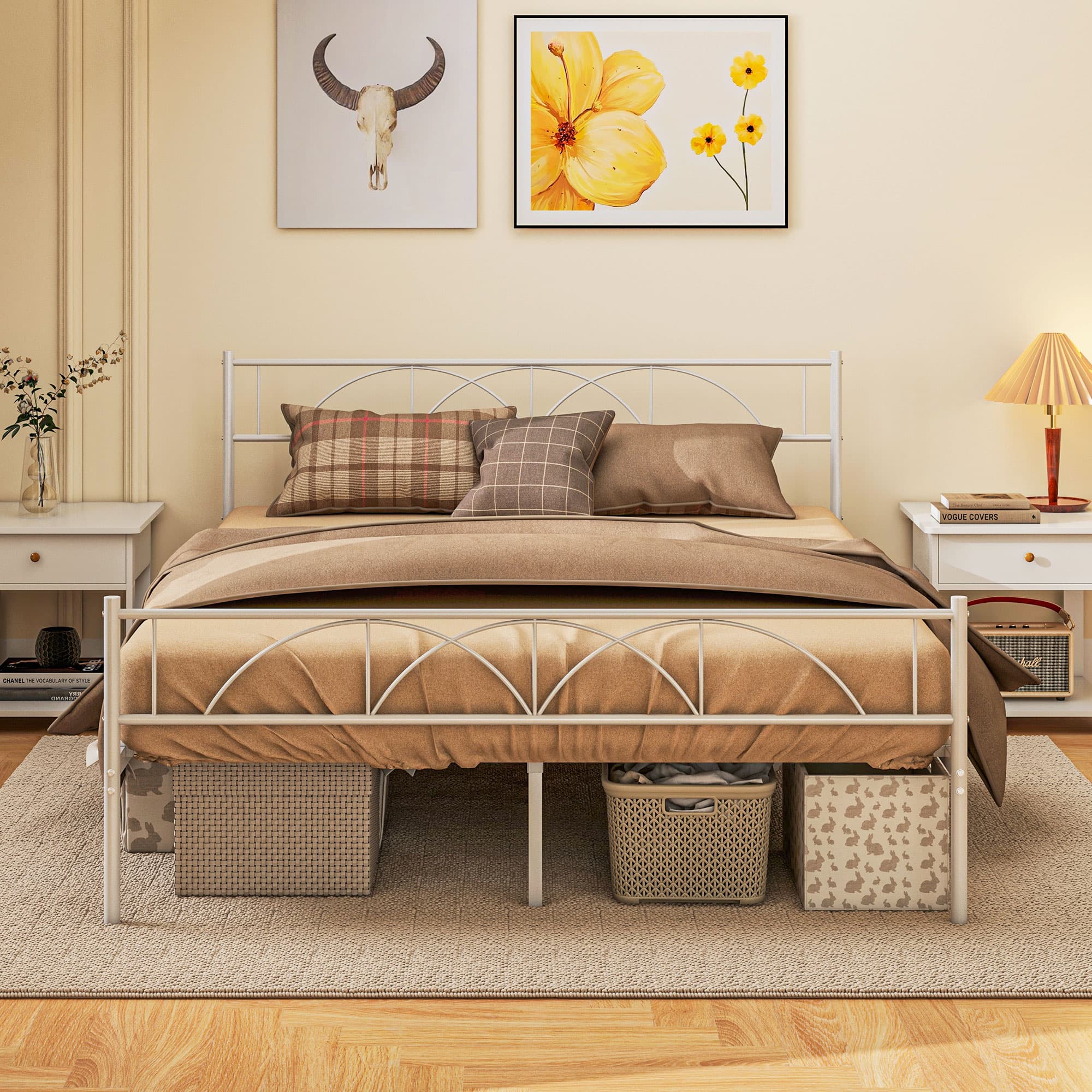 HOMCOM Metal Queen Platform Bed Frame with Headboard, Steel Slat Support, Underbed Storage, No Box Spring Needed, Easy Assembly | Aosom Canada