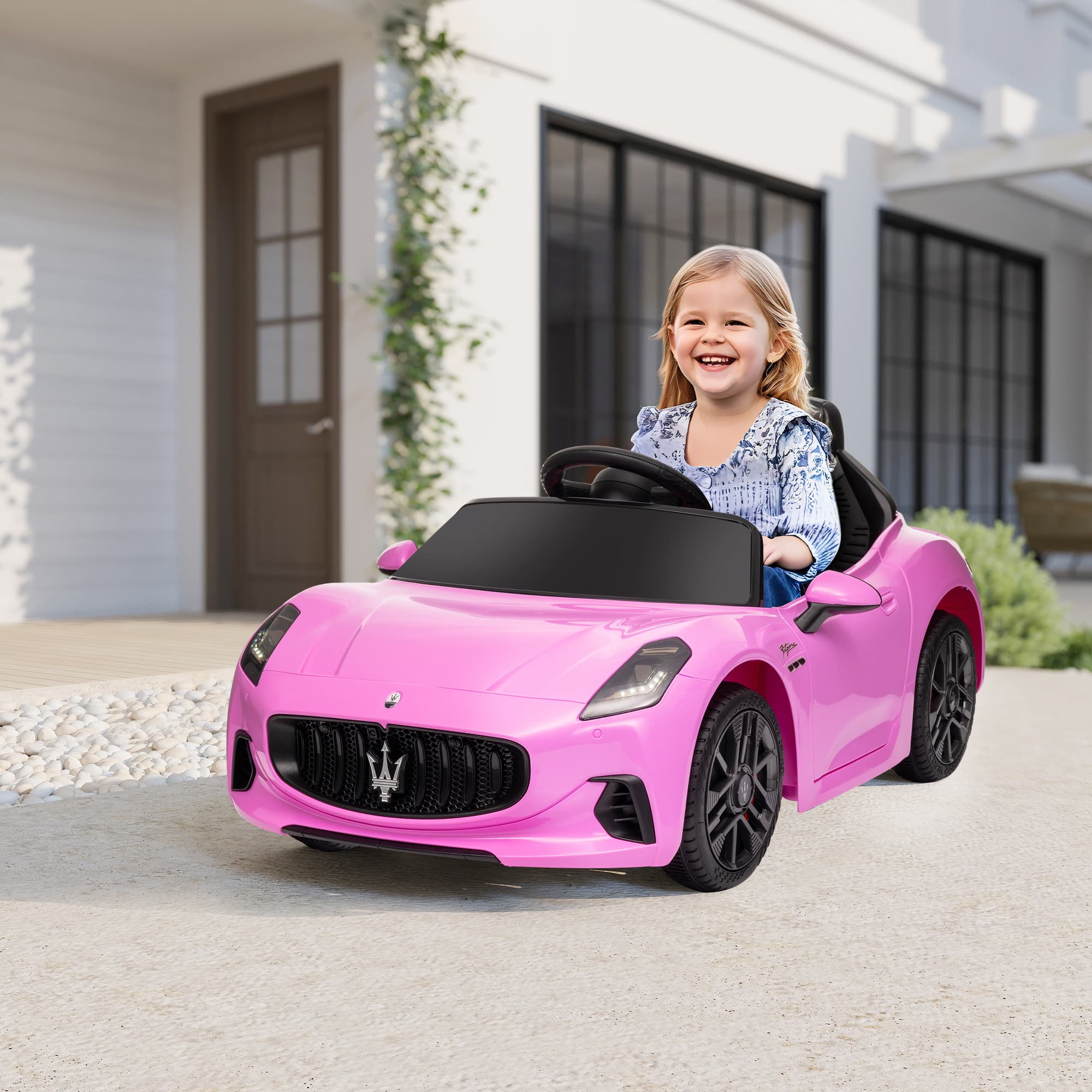 Qaba 12V Maserati Gran Turismo Licensed Kids Electric Car w/ Remote Control, Soft Start, LED Lights, Music, Horn, MP3, Pink | Aosom Canada