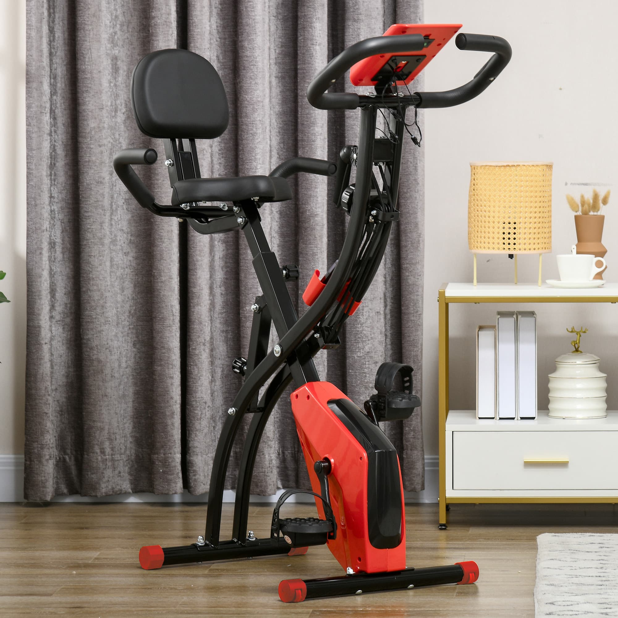 Soozier 3 in 1 Folding Exercise Bike, Foldable Stationary Bike with 8-Level Magnetic Resistance, Adjustable Seat, Red | Aosom Canada