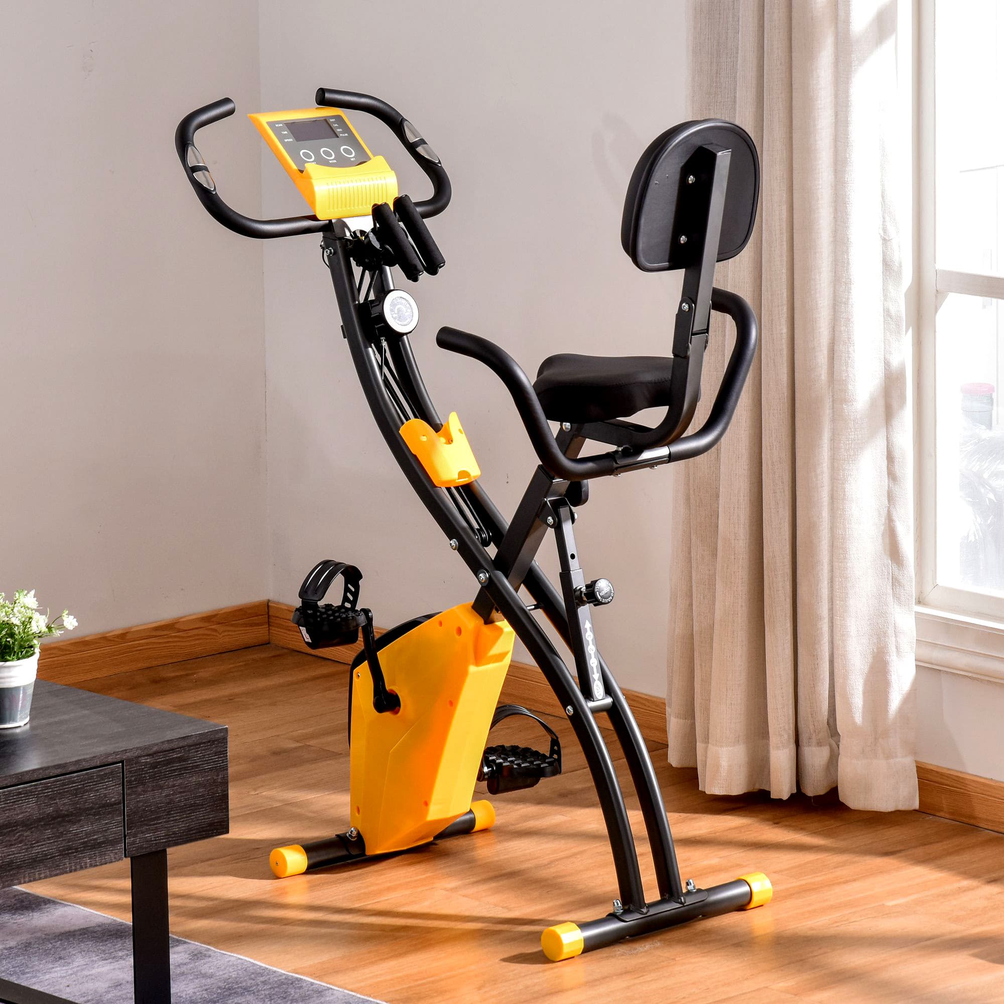 Soozier 3 in 1 Folding Exercise Bike, Foldable Stationary Bike with 8-Level Magnetic Resistance, Adjustable Seat, Yellow | Aosom Canada