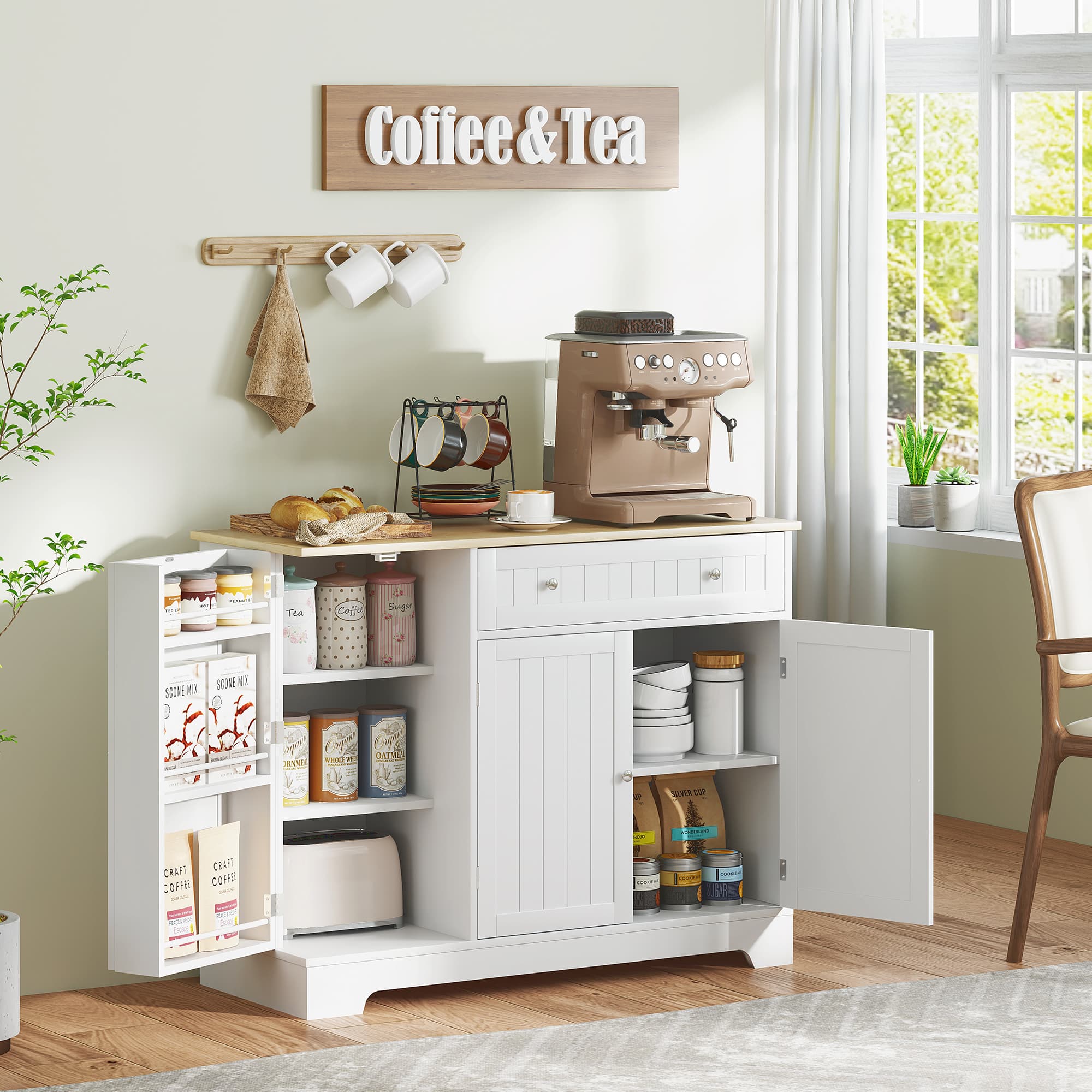 HOMCOM Modern Sideboard Cabinet, 41" Kitchen Buffet Cabinet with Drawer, Adjustable Shelf, 3 Doors for Dining Room, White | Aosom Canada