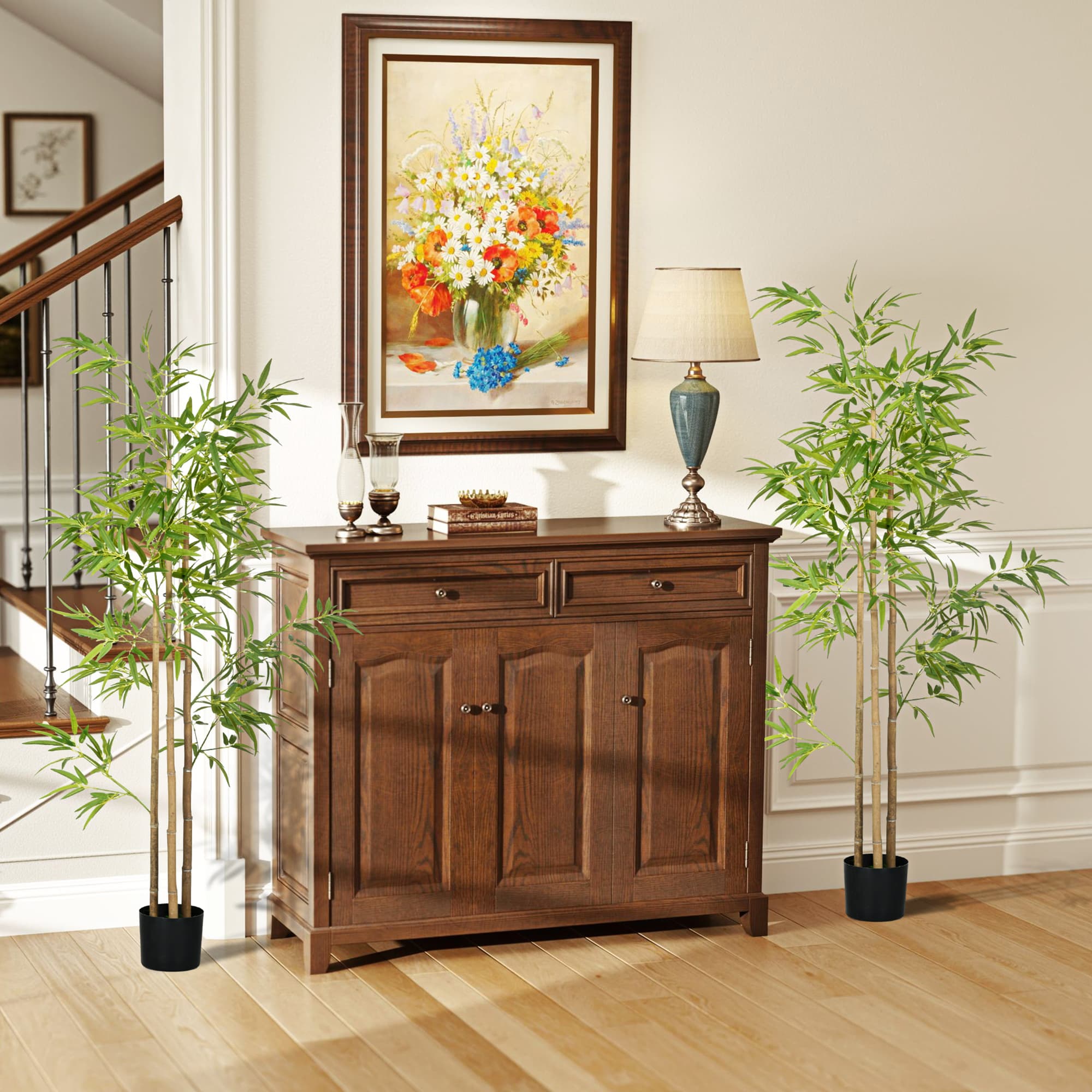 HOMCOM Set of 2 6ft Artificial Bamboo Trees: Indoor Outdoor Fake Plants with Pot for Home Office Living Room Decor | Aosom Canada