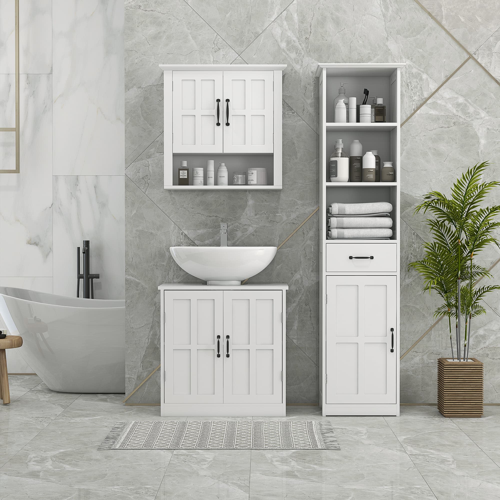 Kleankin White Under Sink Cabinet: Pedestal Bathroom Vanity with Double Doors & Adjustable Shelf Storage | Aosom Canada