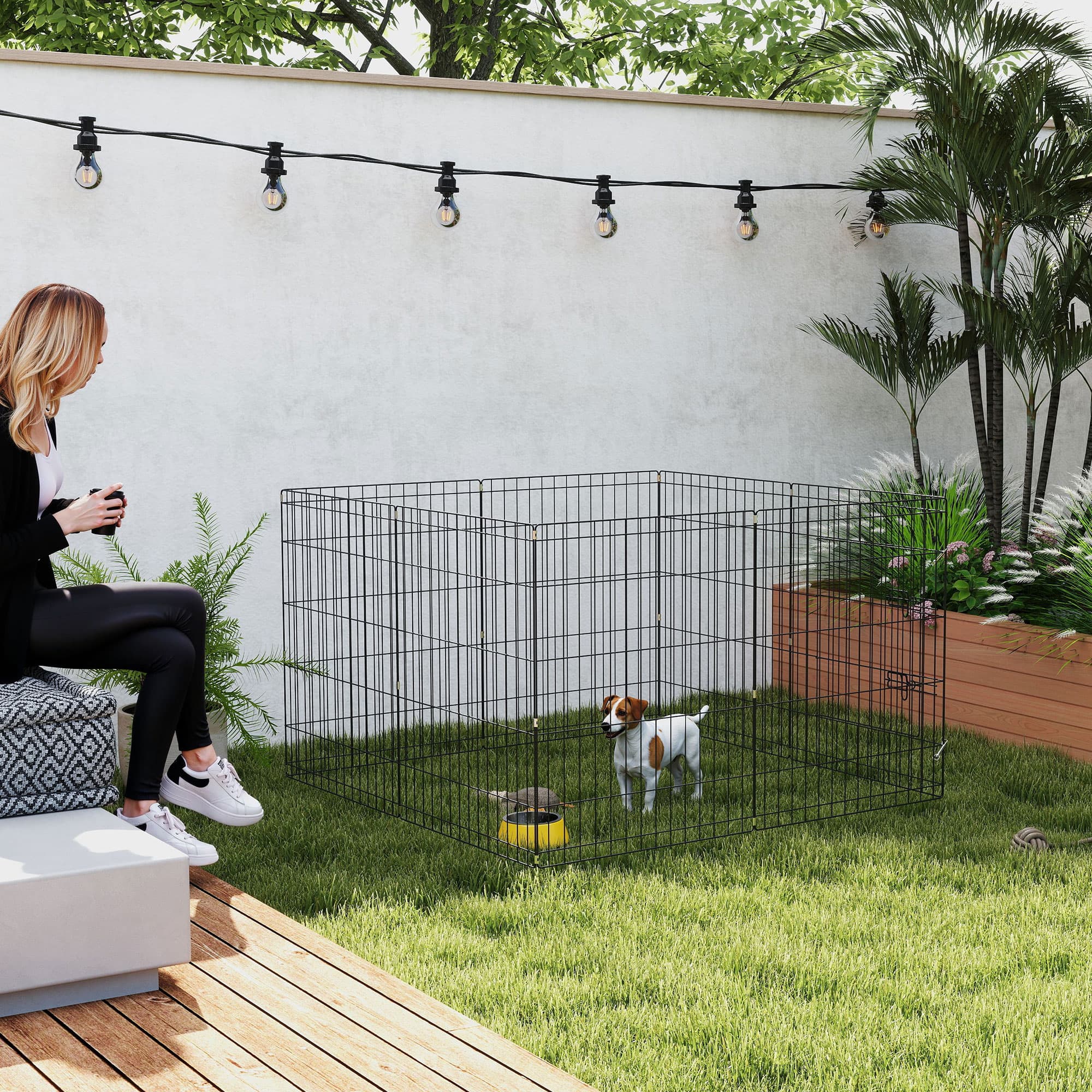 PawHut 8 Panels Foldable Dog Playpen with Bottom Pad & Top Cover, 30" High | Aosom Canada