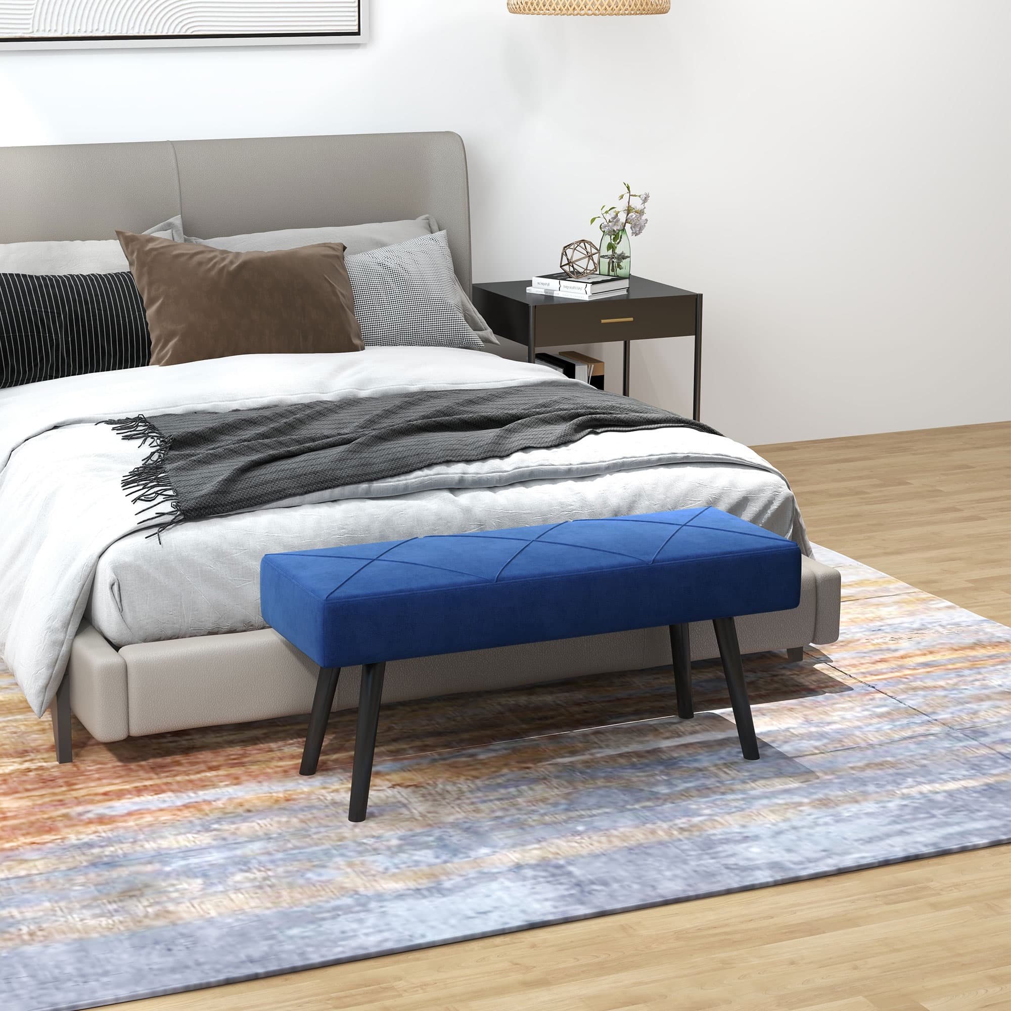 HOMCOM 39 Inches Upholstered Bedroom Bench, Modern End of Bed Bench with Steel Legs, Dark Blue | Aosom Canada