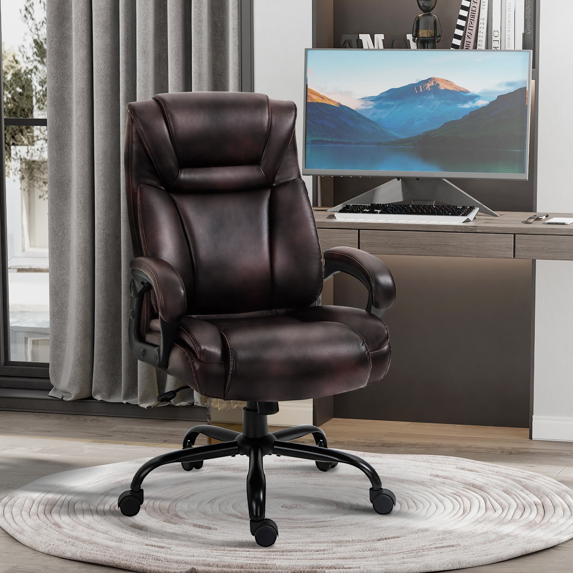 Vinsetto Executive Office Chair: High Back, Big and Tall, Adjustable Swivel, PU Leather, Brown | Aosom Canada