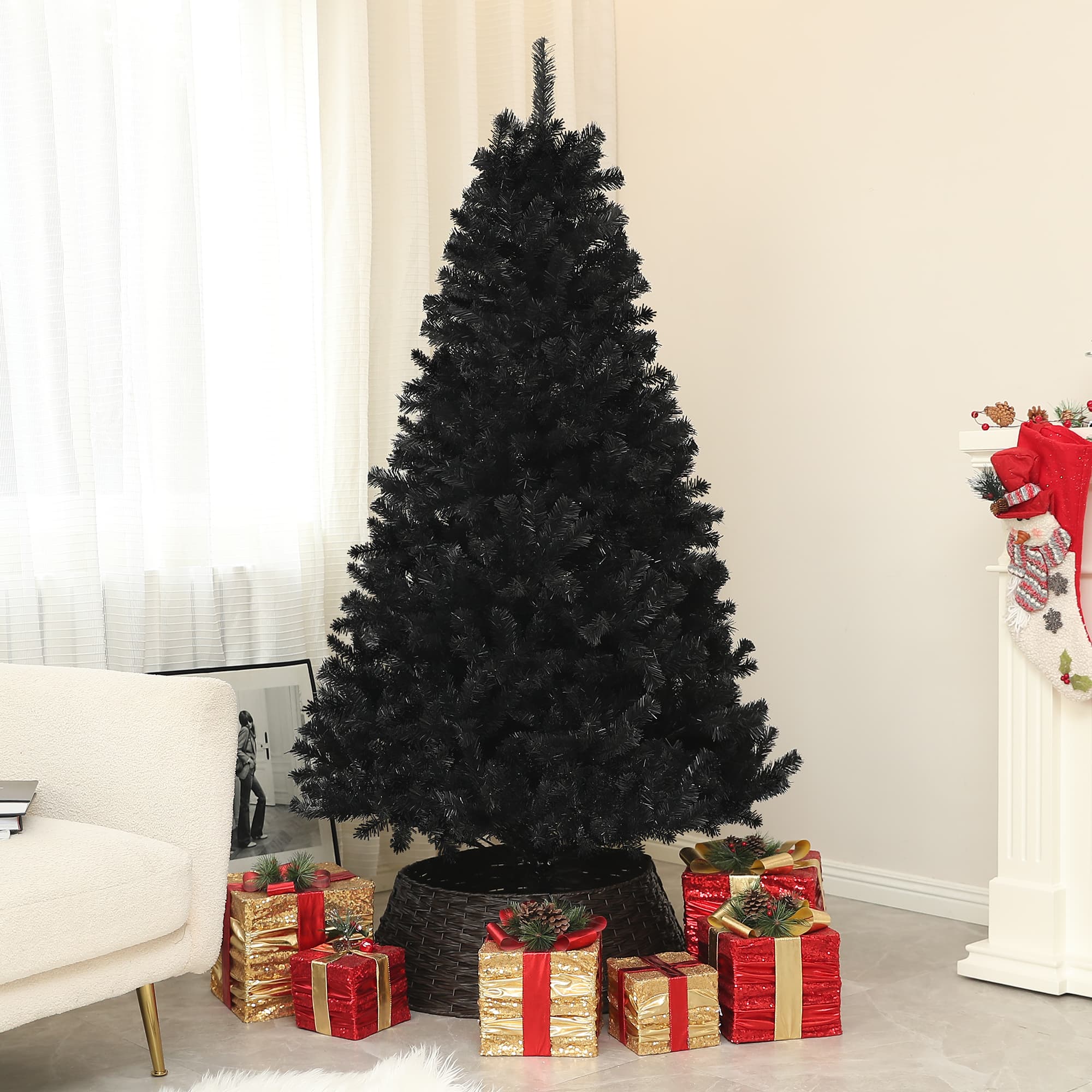 HOMCOM 5ft Artificial Christmas Trees with Auto Open and Steel Base, Black | Aosom Canada