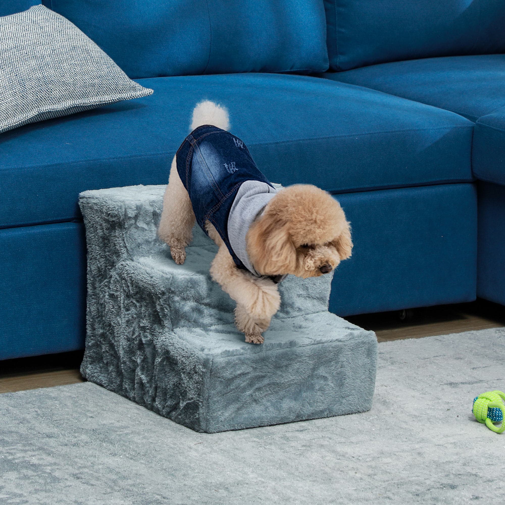PawHut 3-Step Dog Ramp for Sofa, Bed, and Couch, with Removable Cover, Light Grey | Aosom Canada