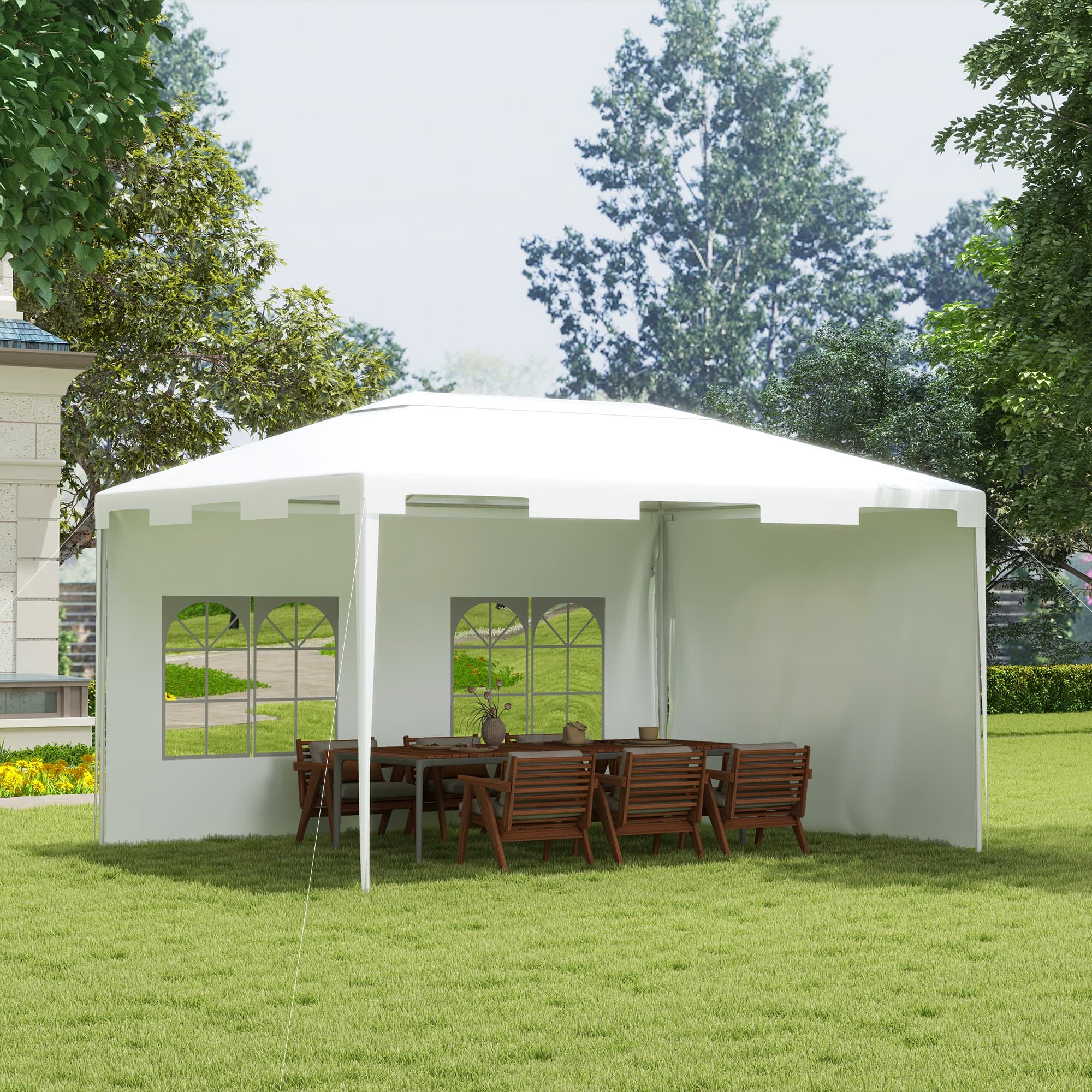 Outsunny 10x13ft Gazebo Party Tent Outdoor Canopy Garden Sun Shade w/Mesh Sidewalls, White | Aosom Canada