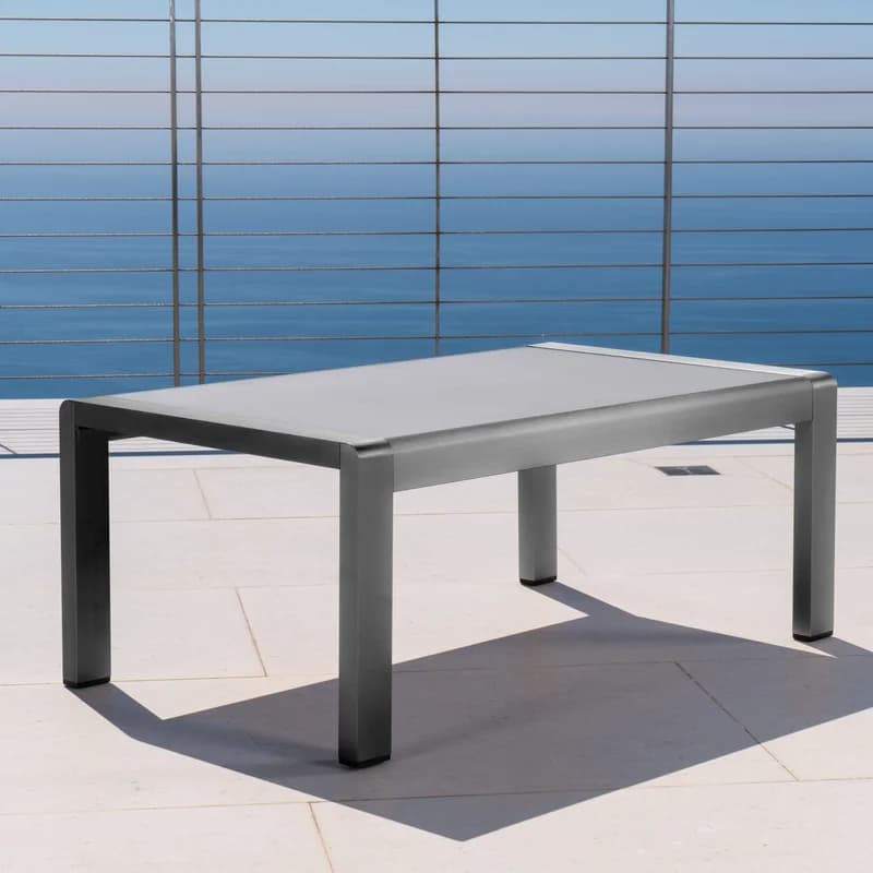 Outdoor Coffee Table with Glass Top and Rust-Resistant Aluminum Frame, Aluminum Outdoor Side Table, 39.5" x 23.5" x 16", Dark Grey | Aosom Canada