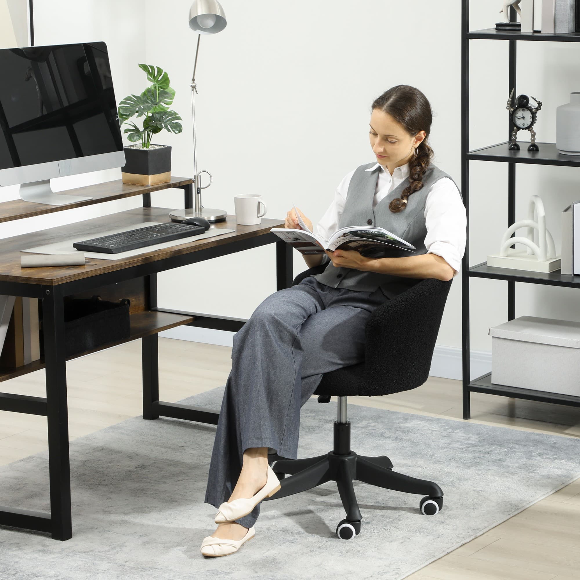Vinsetto Armless Office Chair, Fluffy Computer Desk Chair with Adjustable Height, Swivel Wheels, Mid Back, Black | Aosom Canada