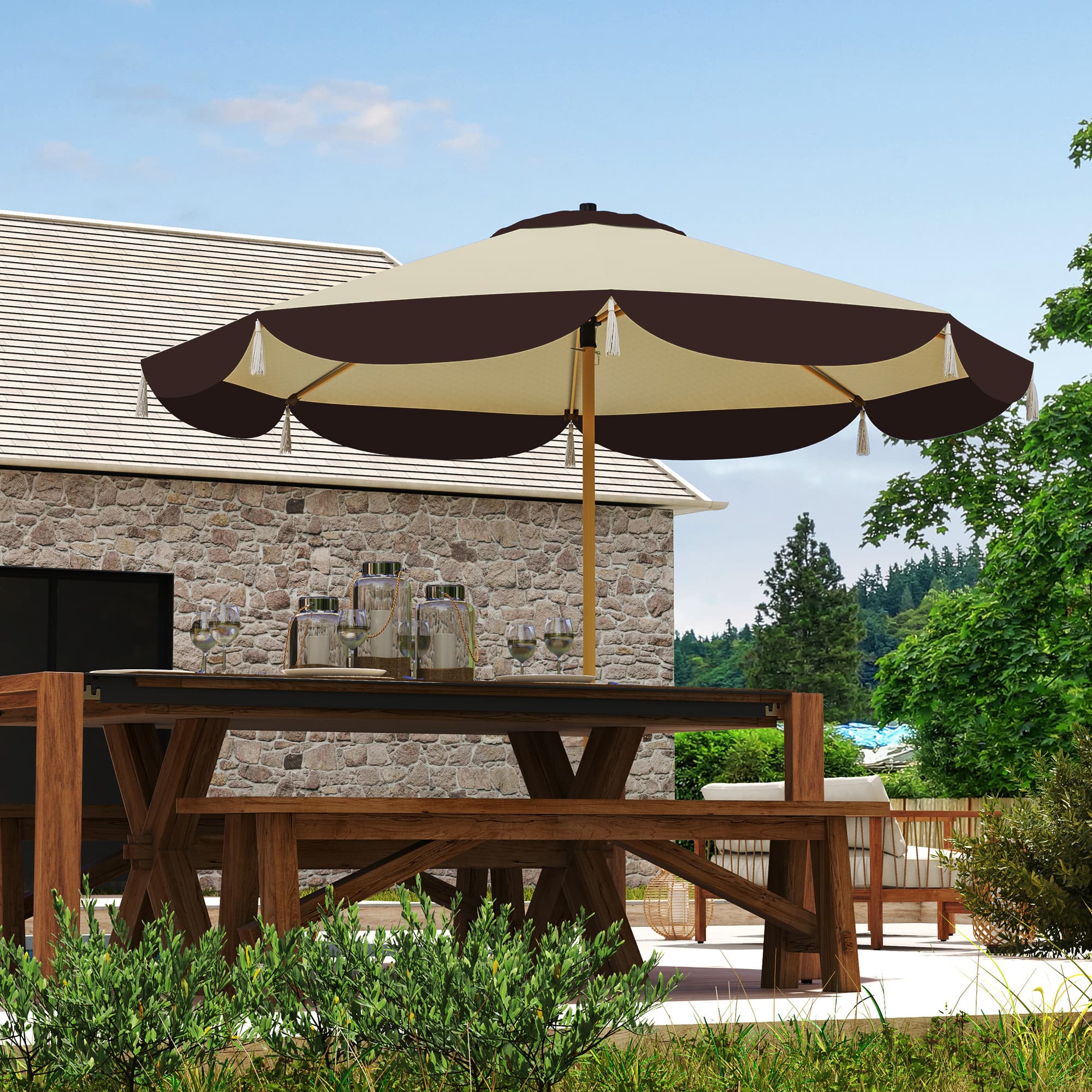 Outsunny 9FT Patio Umbrella Parasol, UPF 50+ Outdoor Market Umbrella with 8 Ribs, Vented Patio Table Umbrella for Deck, Backyard and Lawn, Beige | Aos