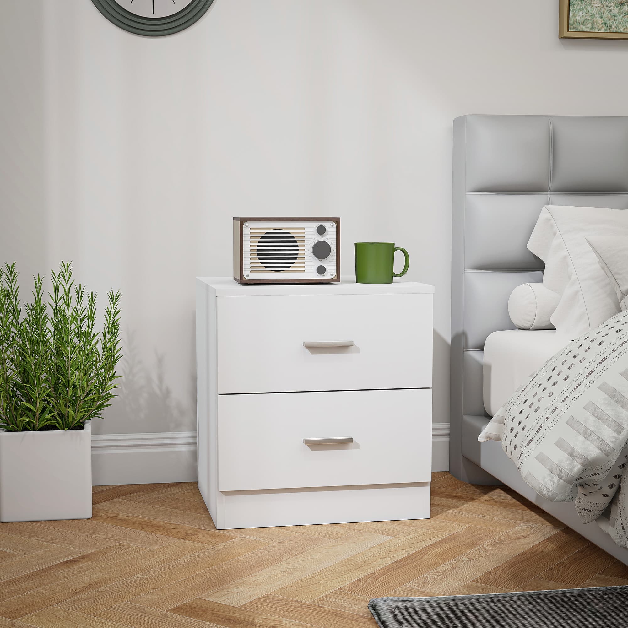 HOMCOM Modern Nightstand Cabinet: 2 Drawers, Sleek White Design for Bedroom, Living Room Storage | Aosom Canada