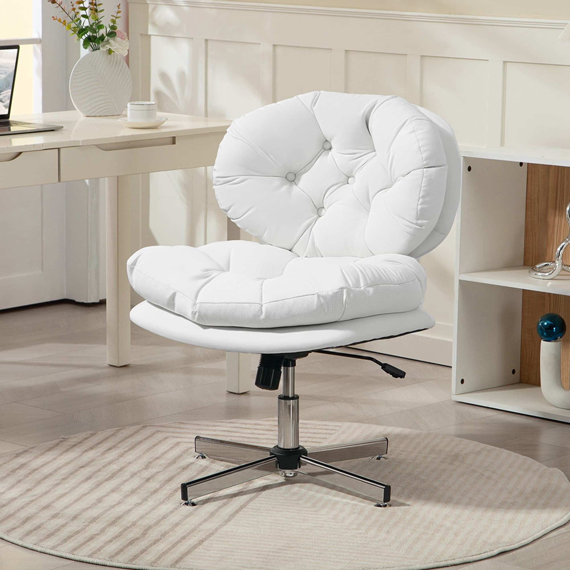 HOMCOM Computer Desk Chair, Armless Office Chair with Wide Padded Seat and Adjustable Height, White | Aosom Canada