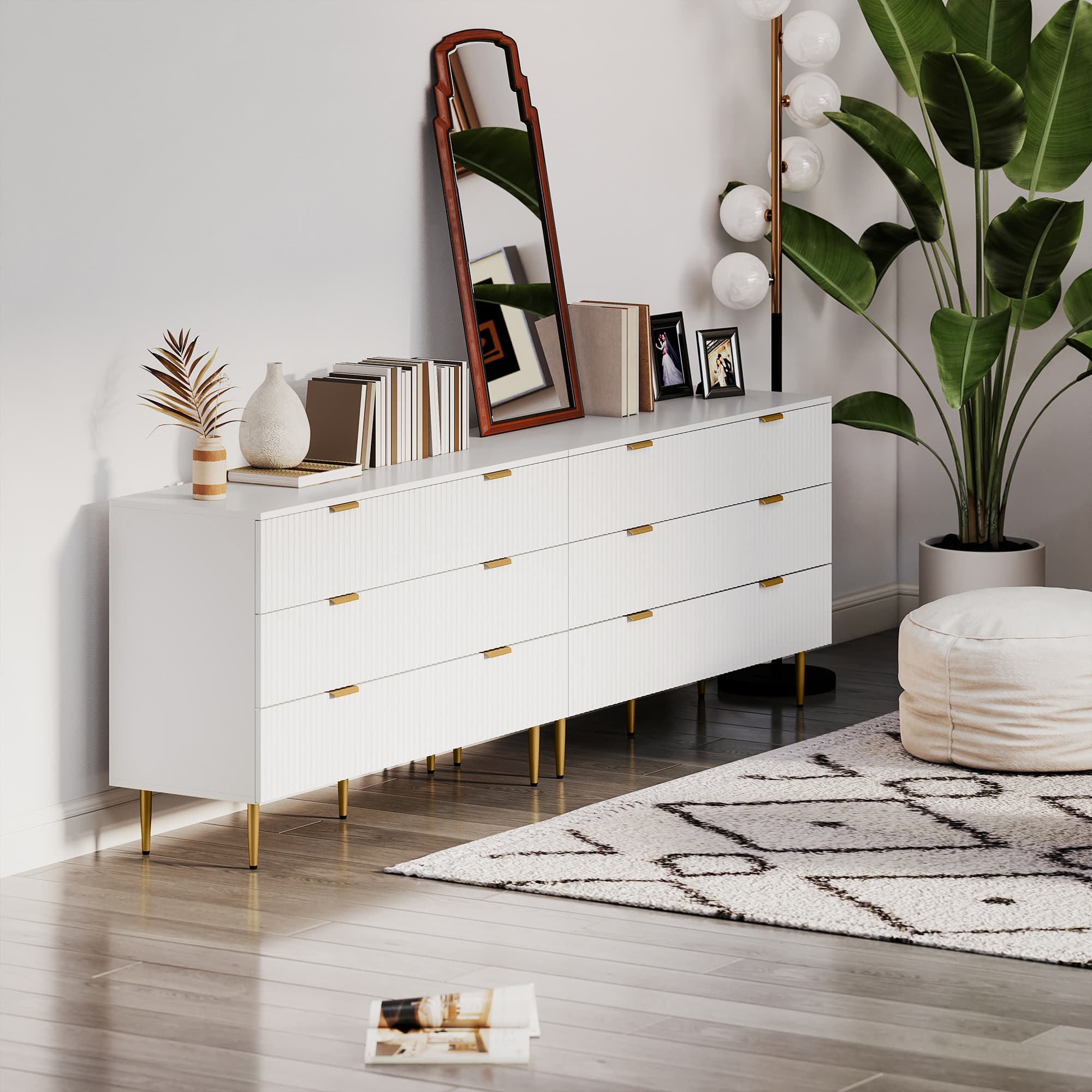 HOMCOM Modern Chest of Drawers 6 Drawer Dresser for Bedroom with Gold Legs and Handles, White | Aosom Canada