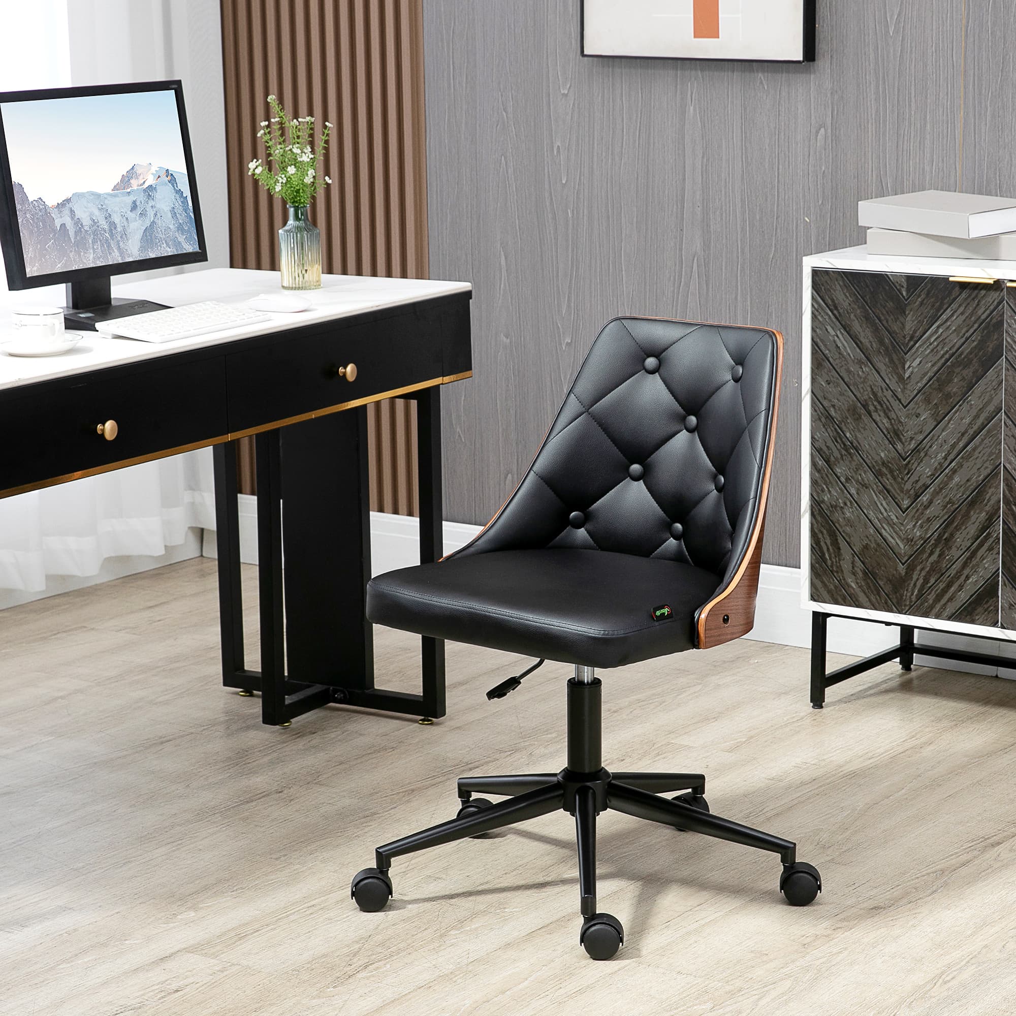 HOMCOM Office Chair, PU Leather Desk Chair with 360 Degree Swivel Wheels, Adjustable Height, Tilt Function, Black | Aosom Canada