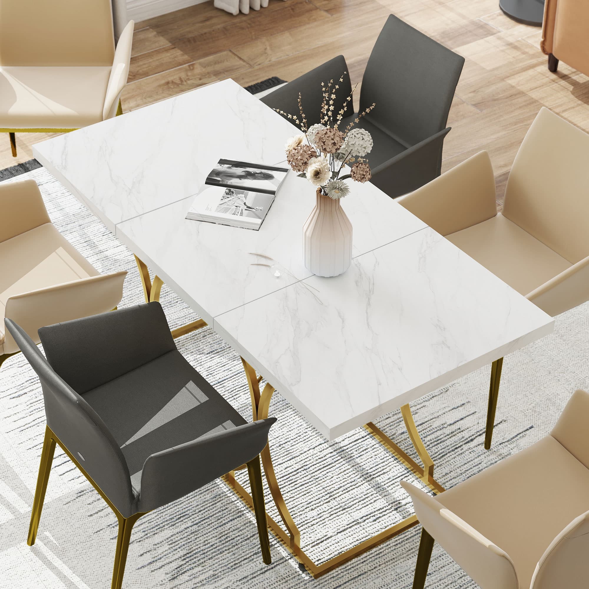 HOMCOM 59-Inch Dining Table for 6, Modern Marble-Pattern Kitchen Dinner Table with Metal Pedestal for Home, Dining Room, White | Aosom Canada