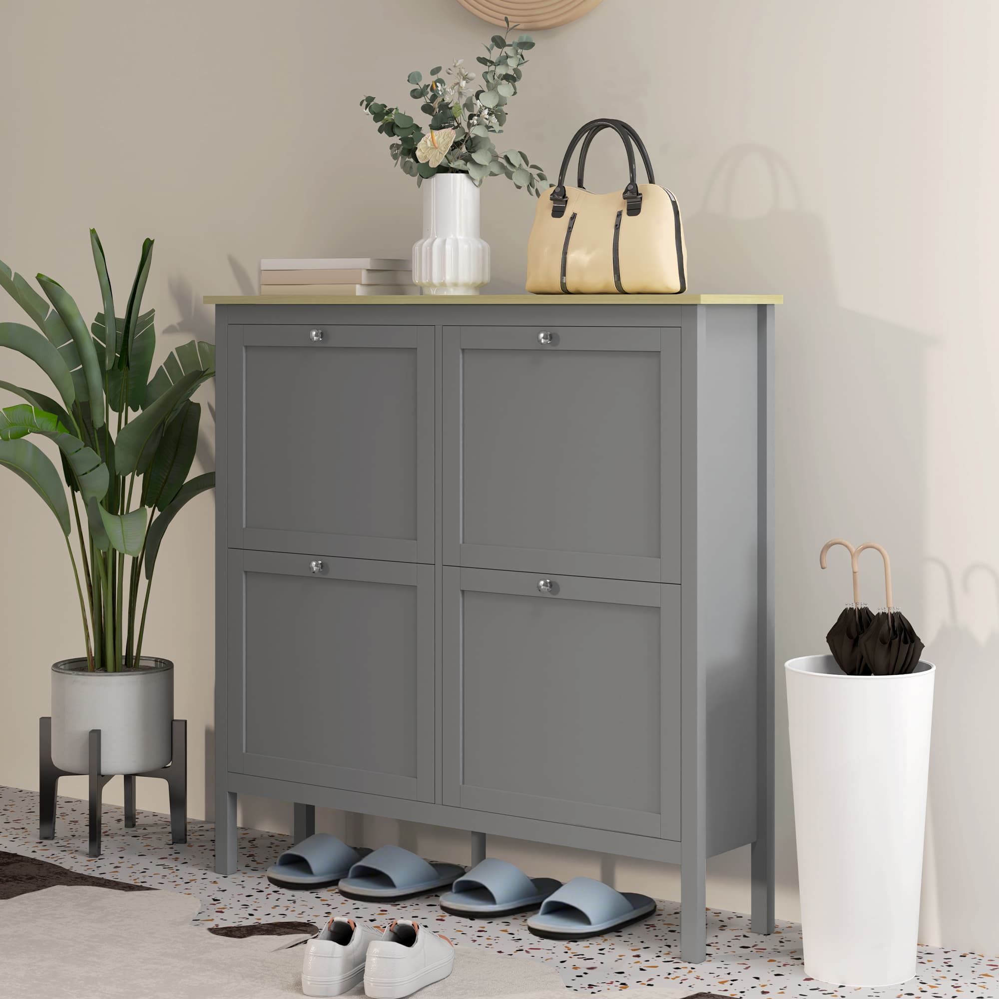 HOMCOM Entryway Shoe Storage Cabinet with 4 Flip Drawers, Adjustable Shelves, Narrow Shoe Cabinet for 20 Pairs of Shoes, Grey | Aosom Canada