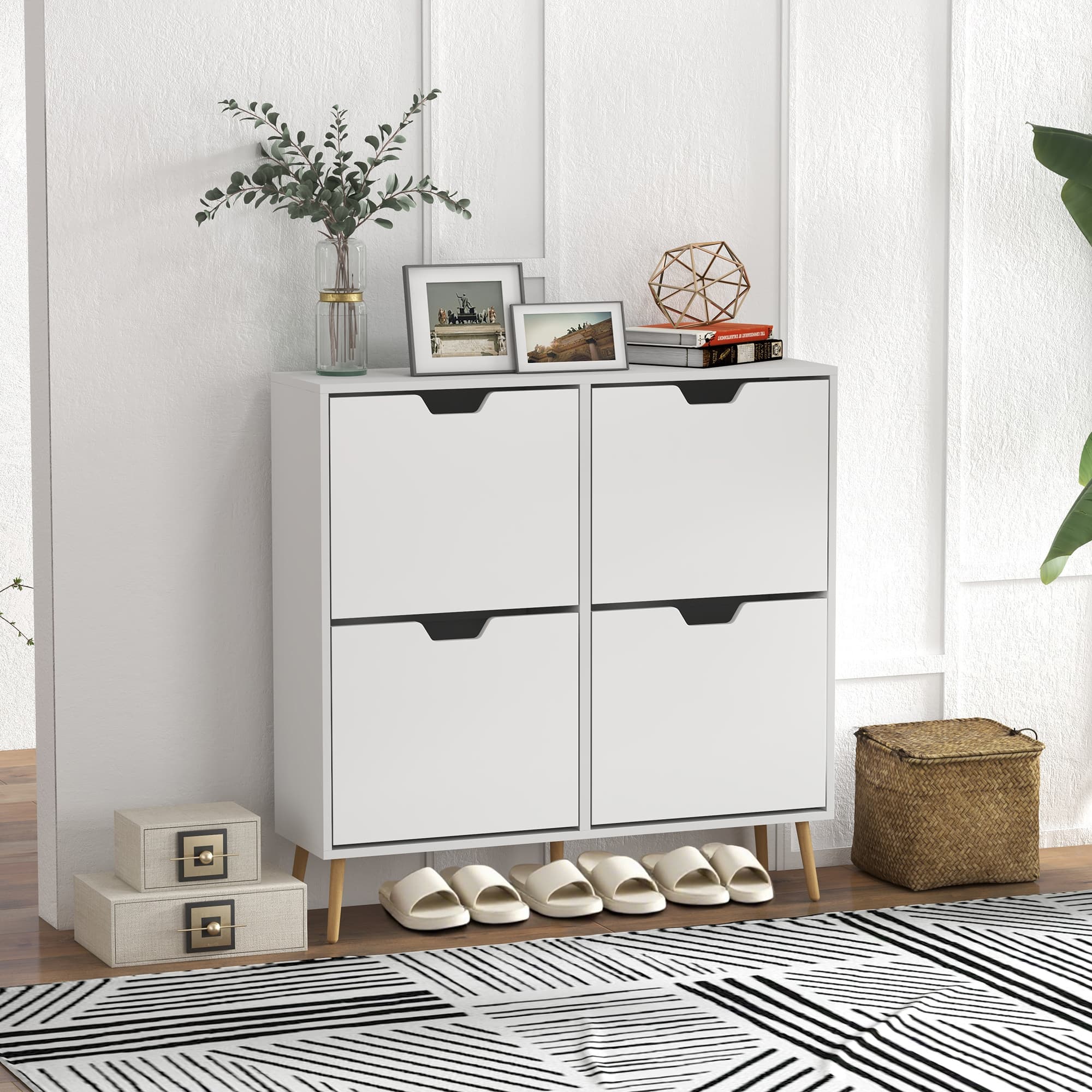 HOMCOM Shoe Storage Cabinet 4 Flip Drawers Adjustable Shelf Shoe Organizer 16 Pairs White Space Saving | Aosom Canada