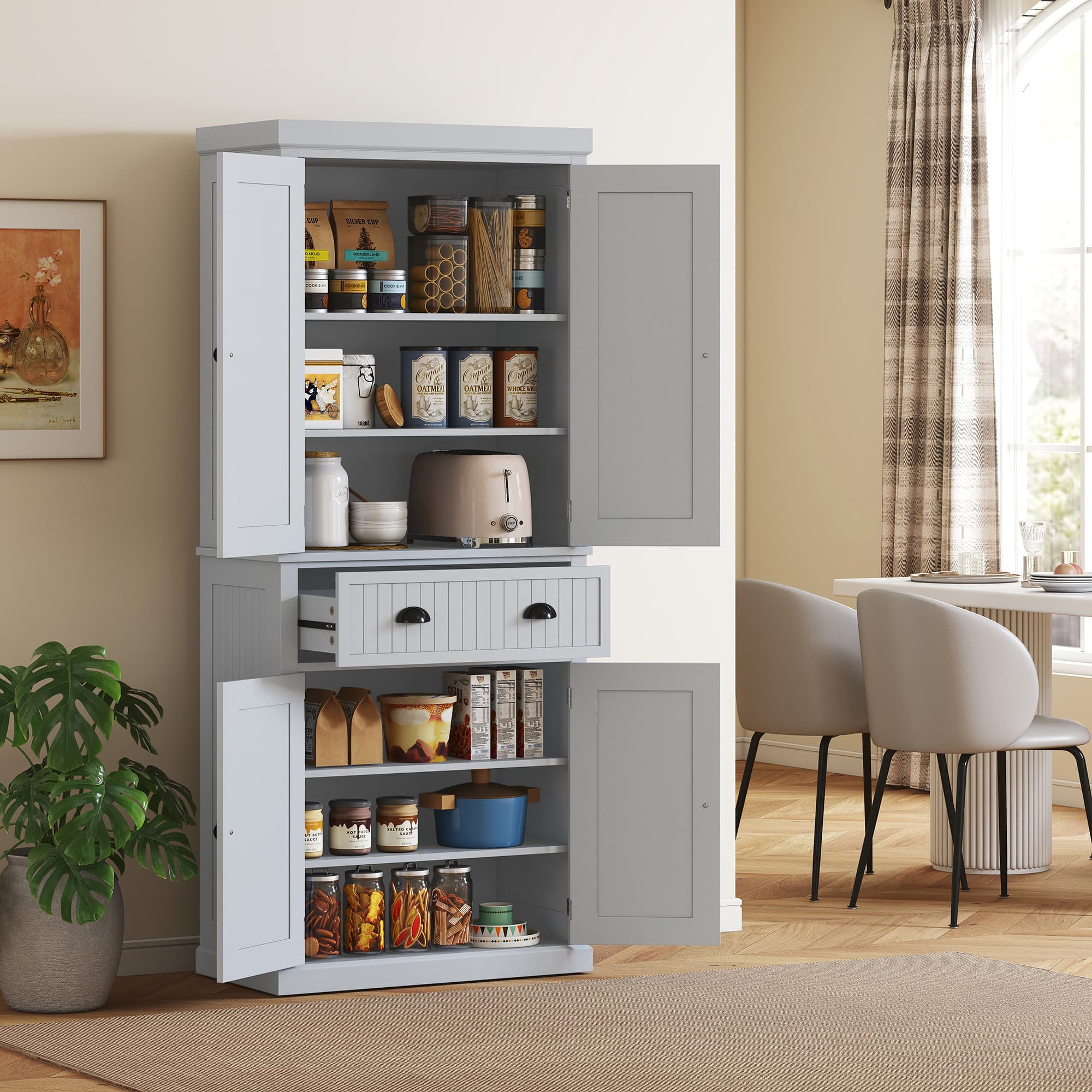 HOMCOM Grey 72" Kitchen Pantry Cabinet: Freestanding Storage Cabinet with Drawer and Doors | Aosom Canada