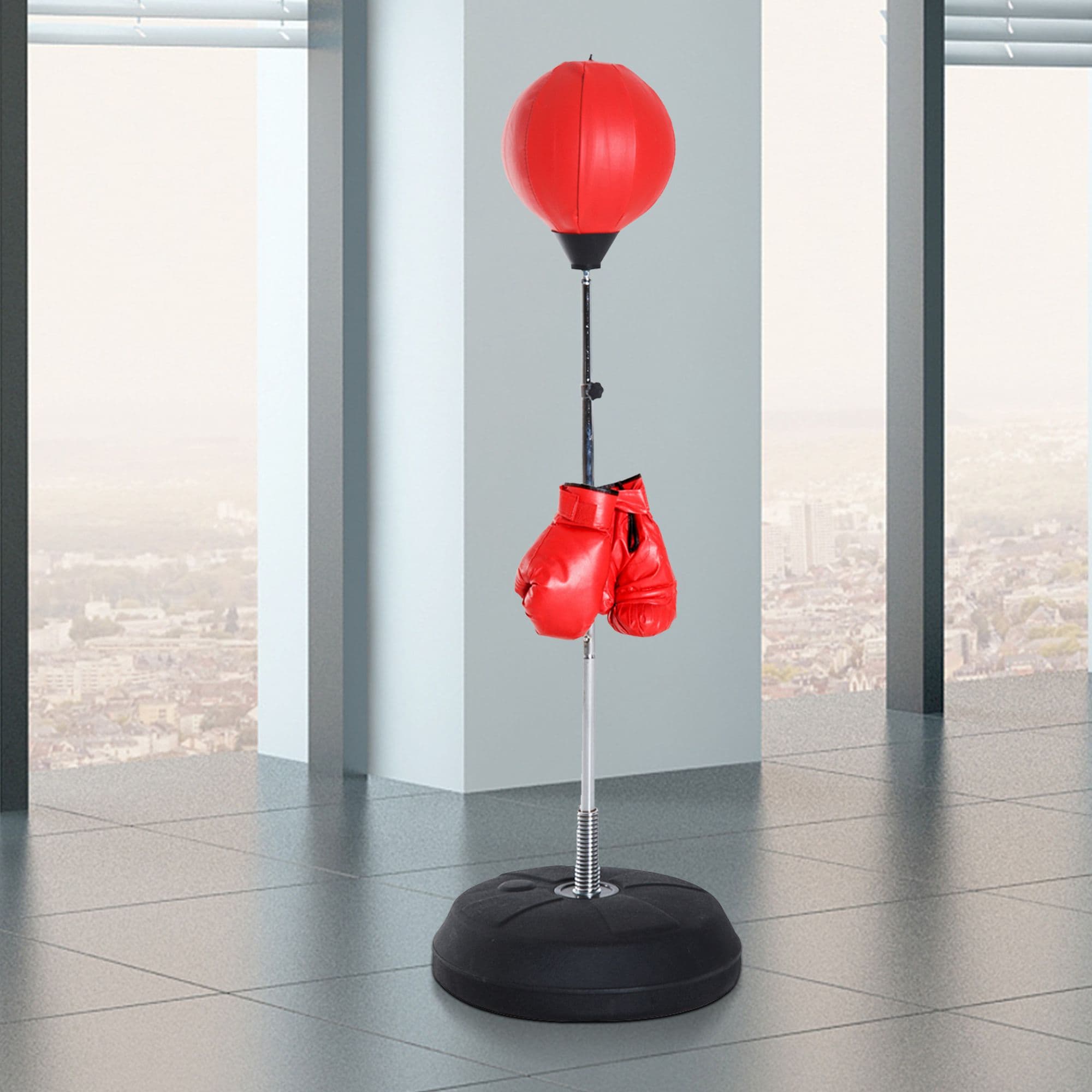 Soozier Boxing Bag with Stand, Freestanding Punching Bag with 49.6"-56.7" Adjustable Height, Fillable Base, Air Pump and Gloves | Aosom Canada