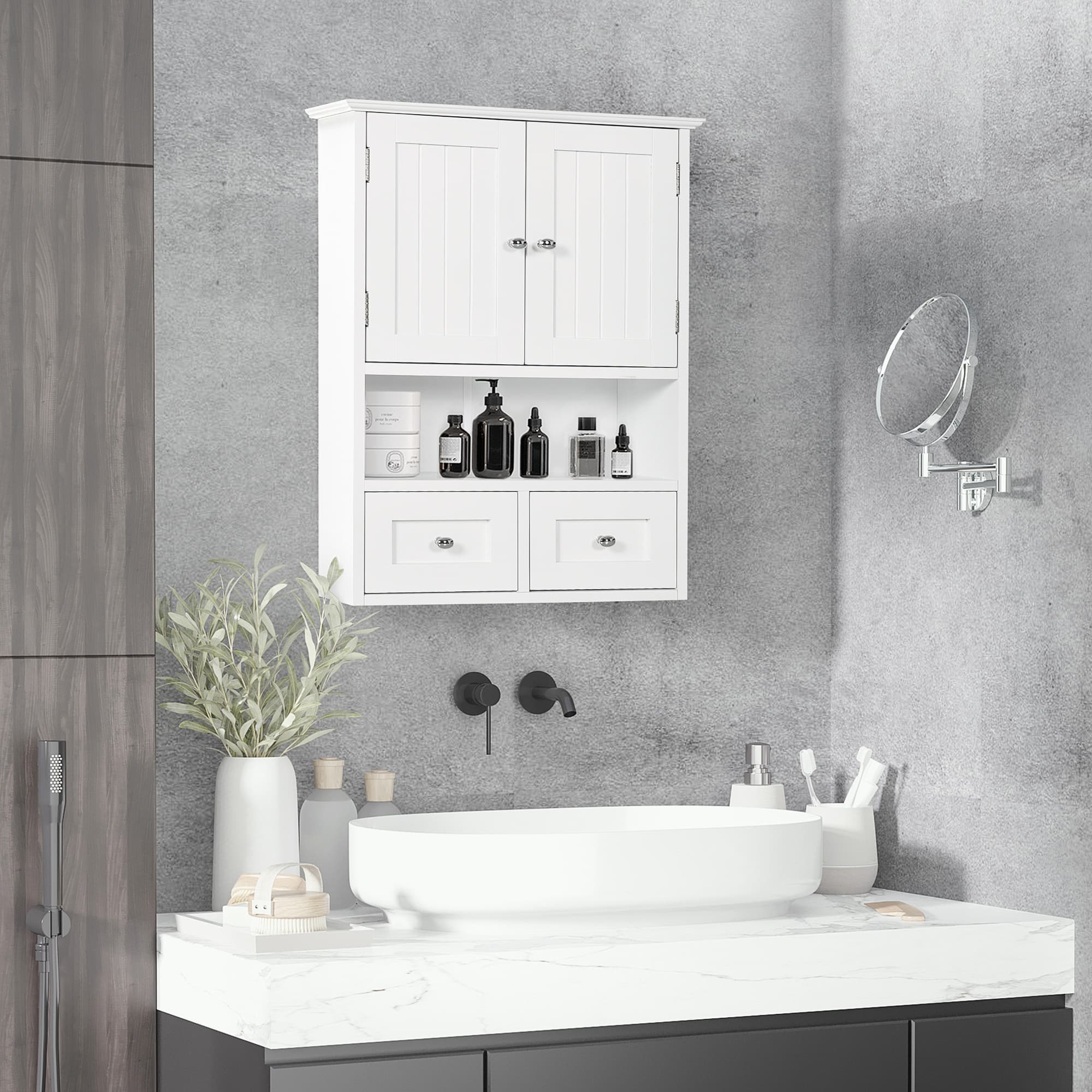 kleankin Over Toilet Storage Cabinet Bathroom Wall Cabinet Medicine Cabinet Shelf and Drawers for Hallway Living Room White | Aosom Canada