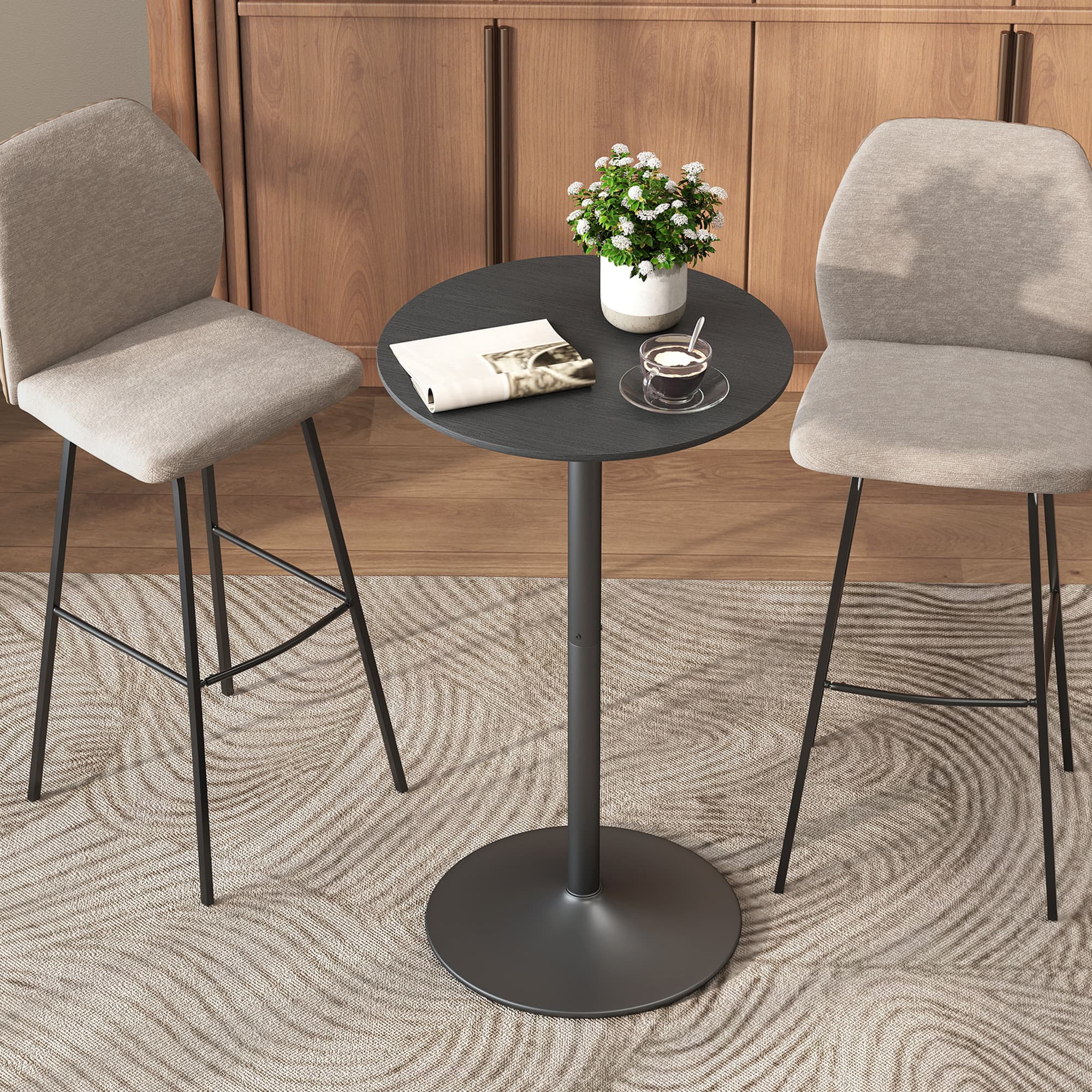 HOMCOM Round Table for 2, 40.2 Inch Bar Height Pub Table with Steel Frame, Non-Slip Base for Living Room, Kitchen, Black | Aosom Canada