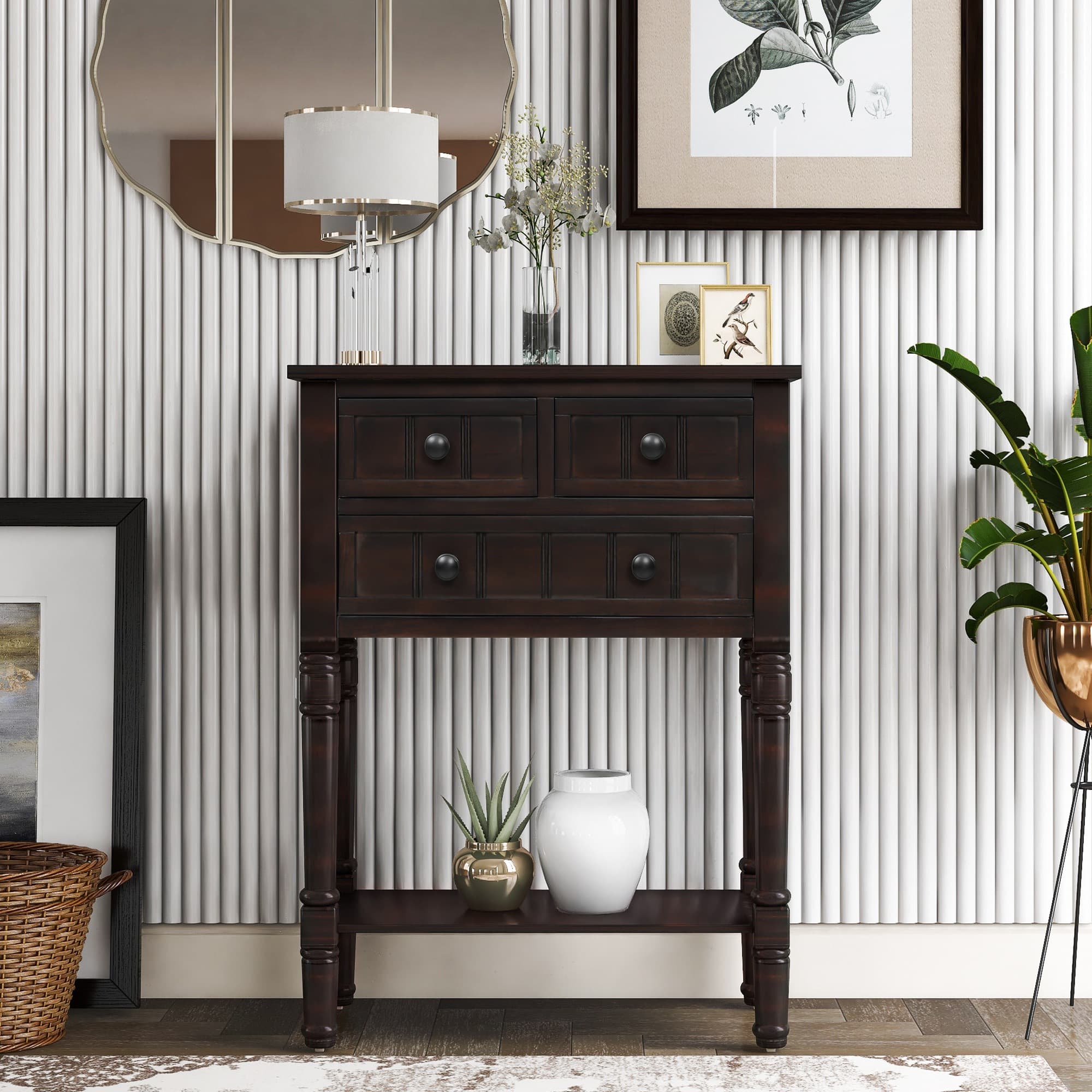 Narrow Console Table with 3 Storage Drawers, Bottom Shelf, Slim Sofa Table for Entryway, Living Room, 24" L x 13" W x 31" H, Dark Brown | Aosom Canada