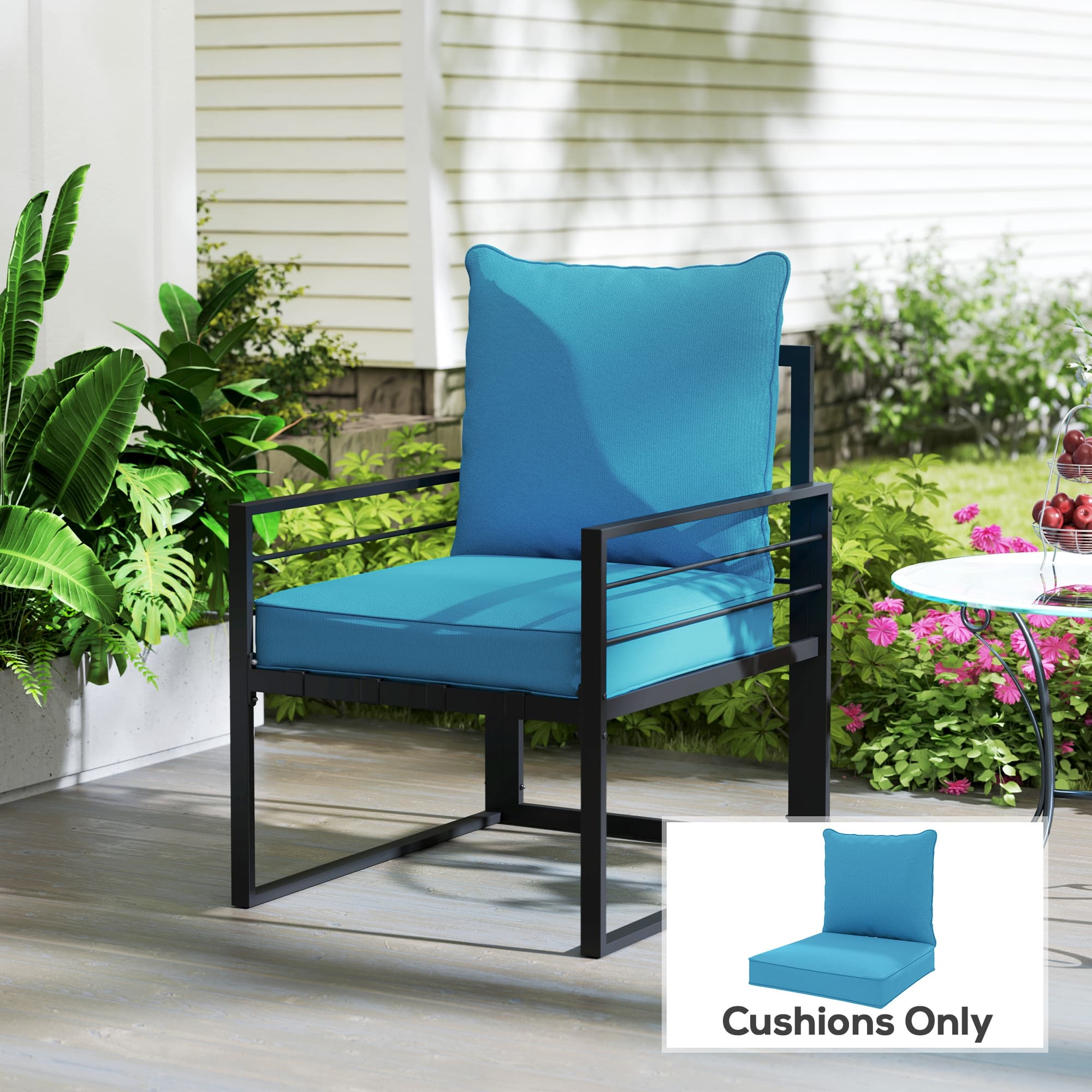 Outsunny Patio Chair Cushions, Thick Deep Seat Outdoor Seat Cushion with Back Cushion, Turquoise | Aosom Canada