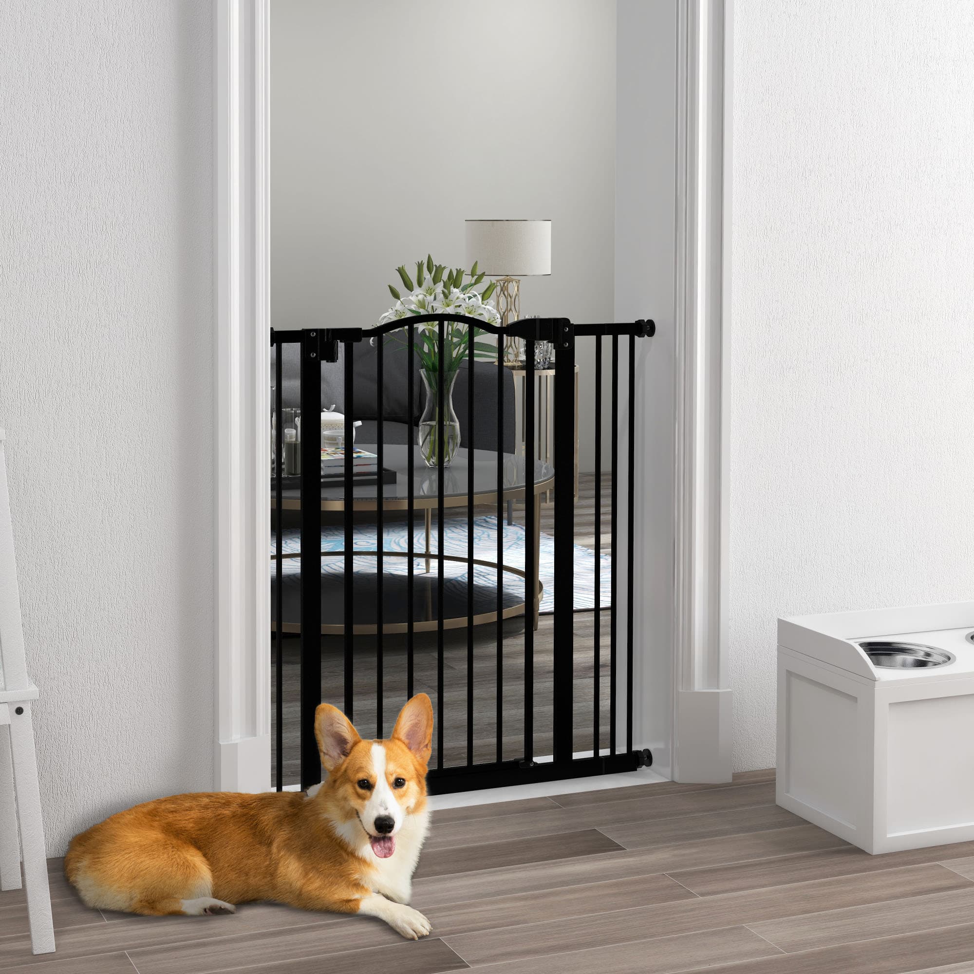PawHut Extra Tall Dog Gate with Door, Pressure Fit, Auto Close, Double Locking for Doorways Hallways Stairs, 29"-34", Black | Aosom Canada