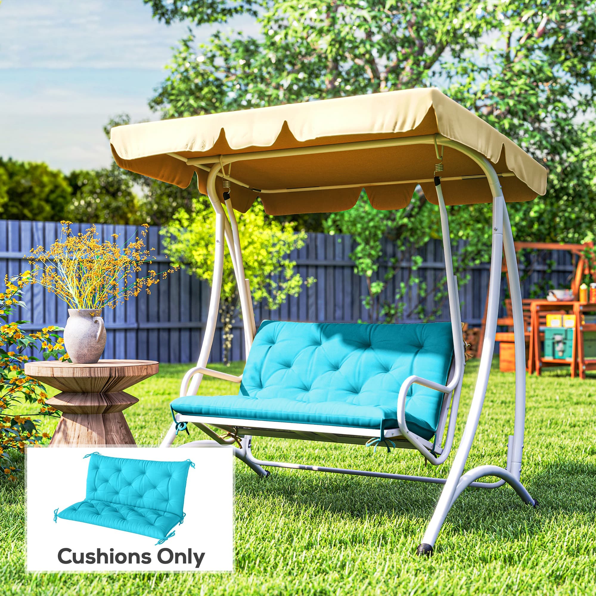 Outsunny Garden Bench Cushion with Backrest, Non-Slip 2 Seater Thick Pad with Ties, Turquoise | Aosom Canada